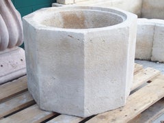 Antique French Carved and Hammered Octagonal Limestone Salt Trough, 19th Century