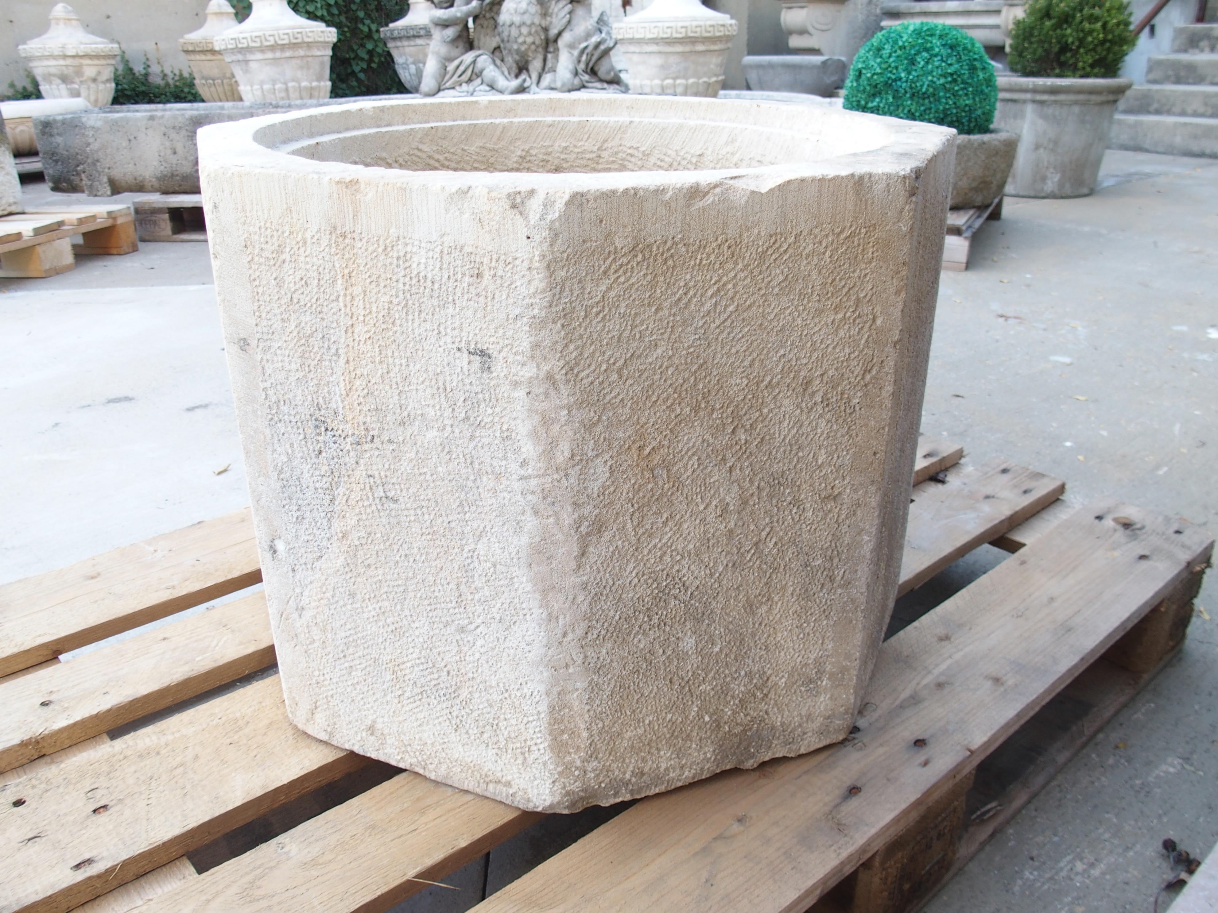 Antique French Carved and Hammered Octagonal Limestone Salt Trough, 19th Century 2