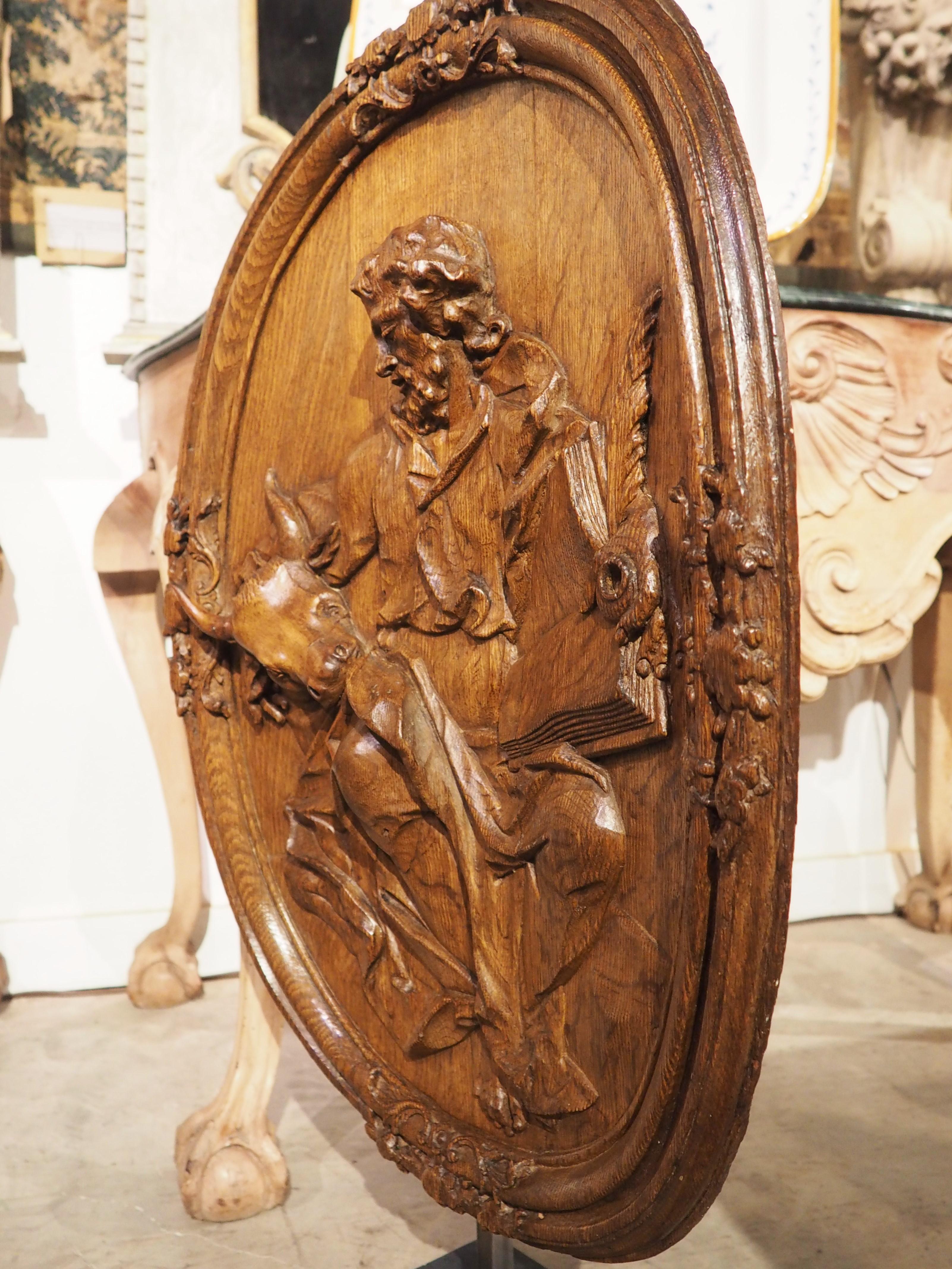 Antique French Carved and Incurved Oak Bas Relief Plaque of St Luke, circa 1720 For Sale 4