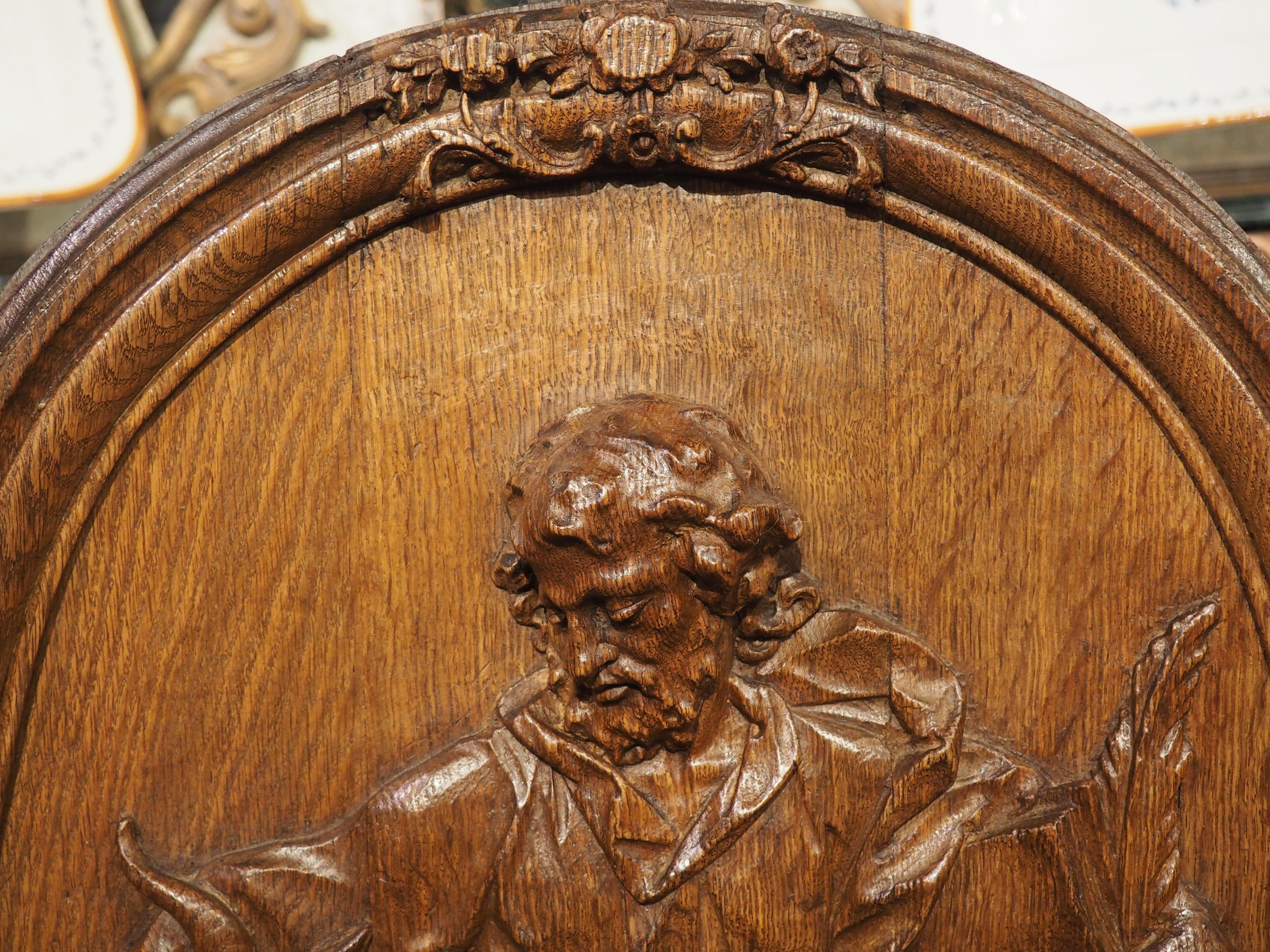 Antique French Carved and Incurved Oak Bas Relief Plaque of St Luke, circa 1720 For Sale 9