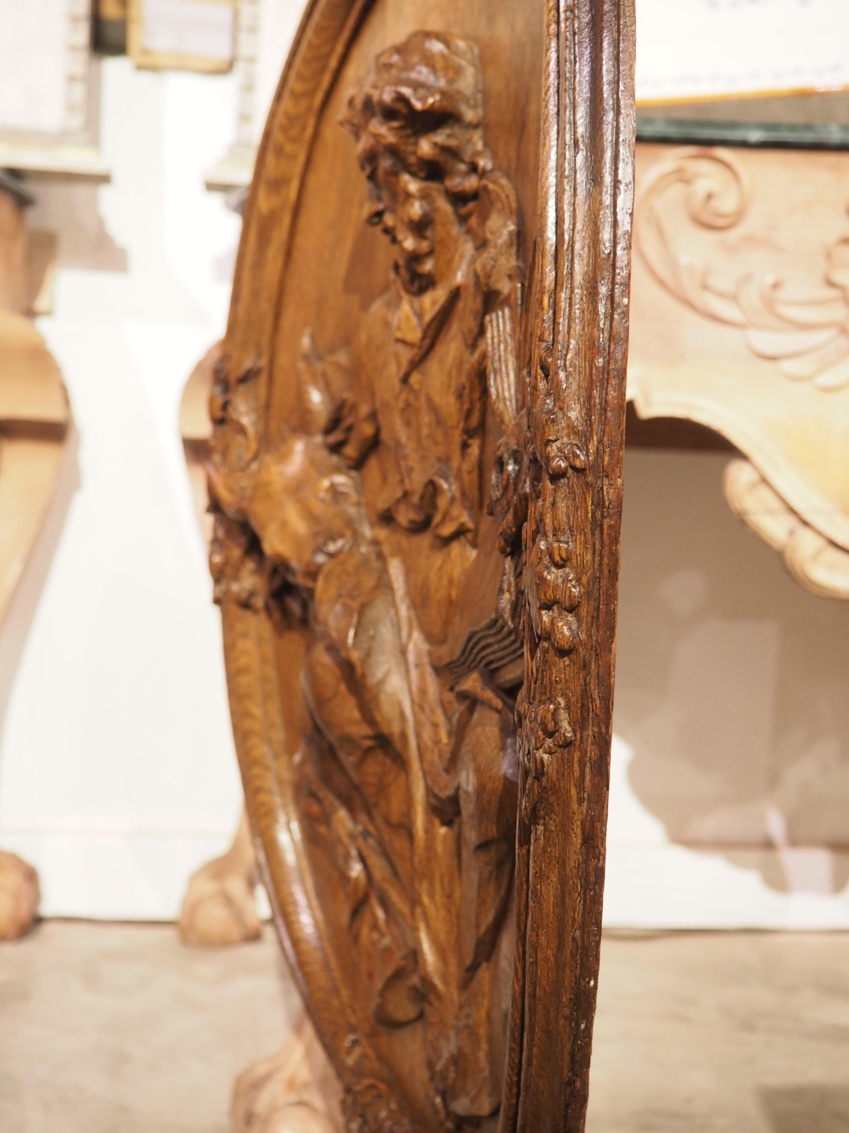 Antique French Carved and Incurved Oak Bas Relief Plaque of St Luke, circa 1720 For Sale 12