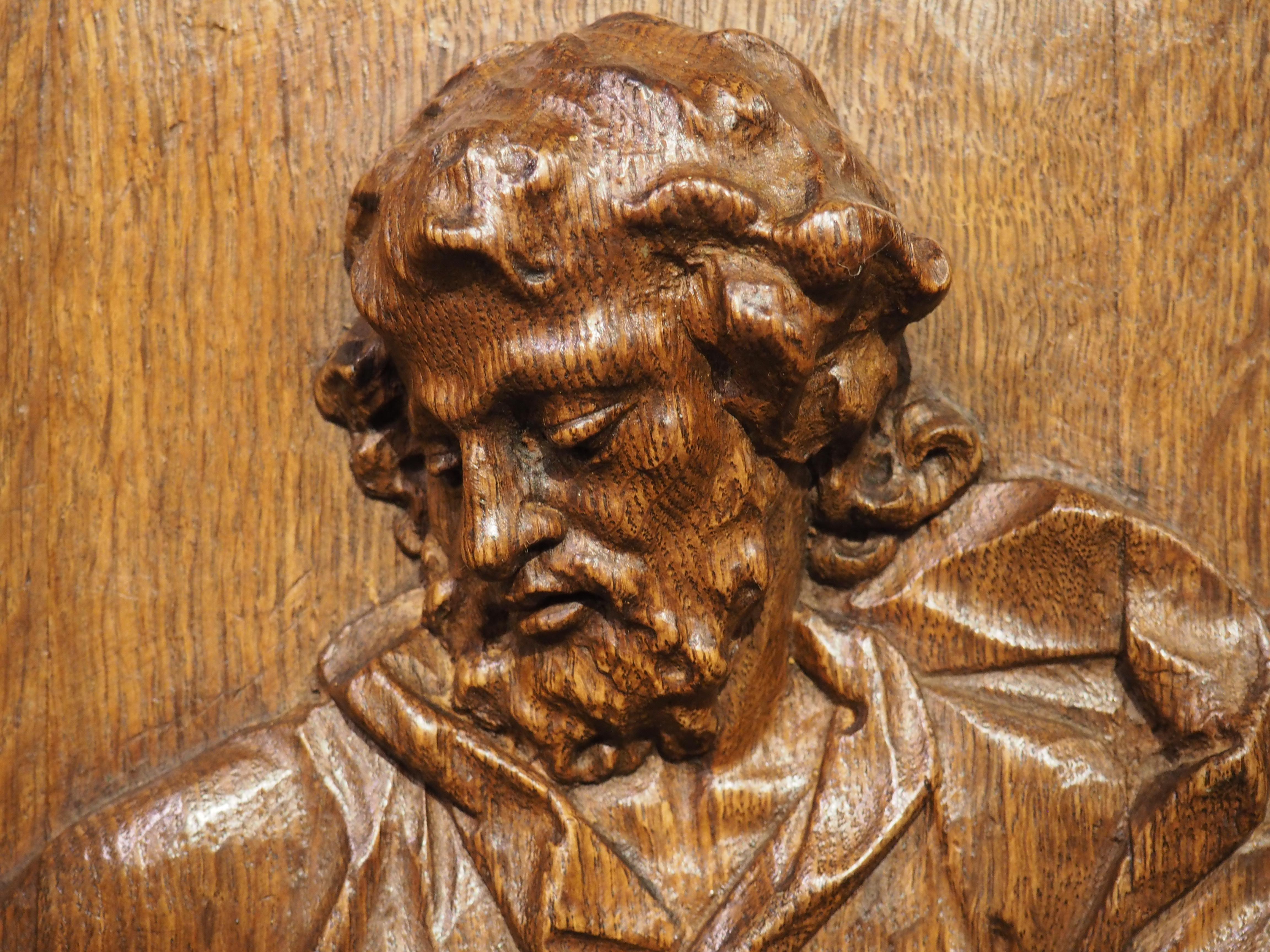 Louis XV Antique French Carved and Incurved Oak Bas Relief Plaque of St Luke, circa 1720 For Sale