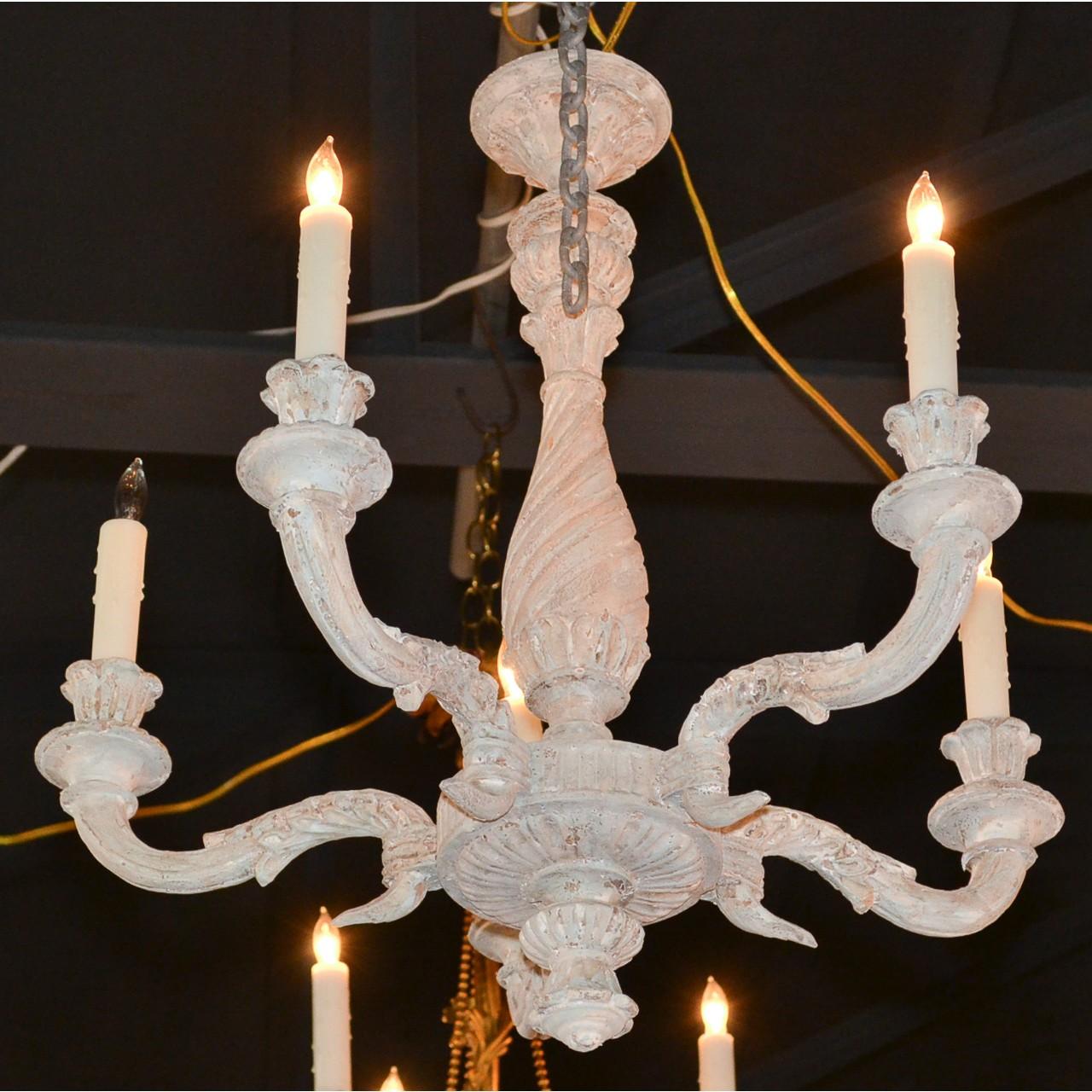 Hand-Carved Antique French Carved and Painted Chandelier