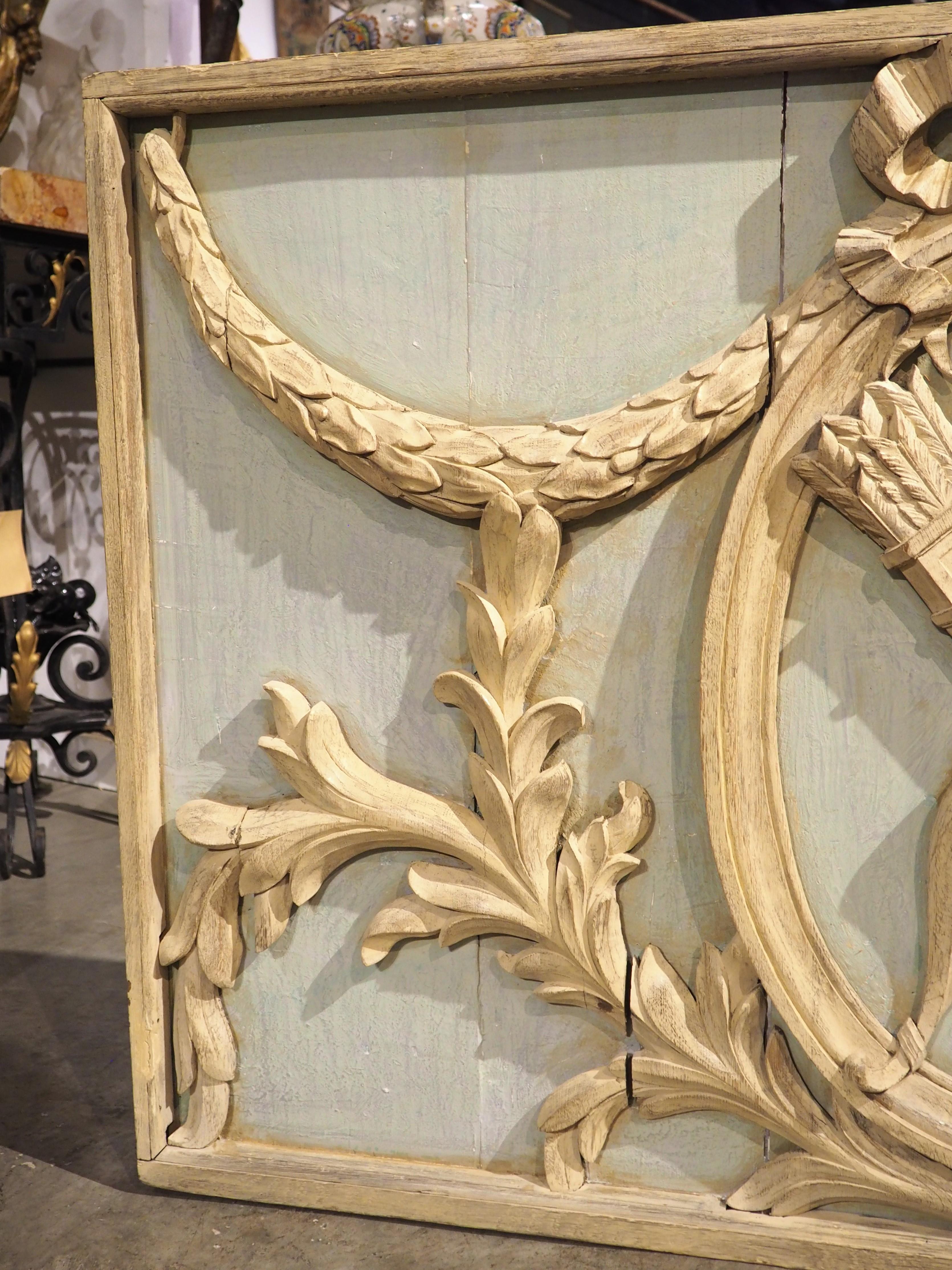 Hand-Carved Antique French Carved and Painted Louis XVI Style Panel, Circa 1870 For Sale