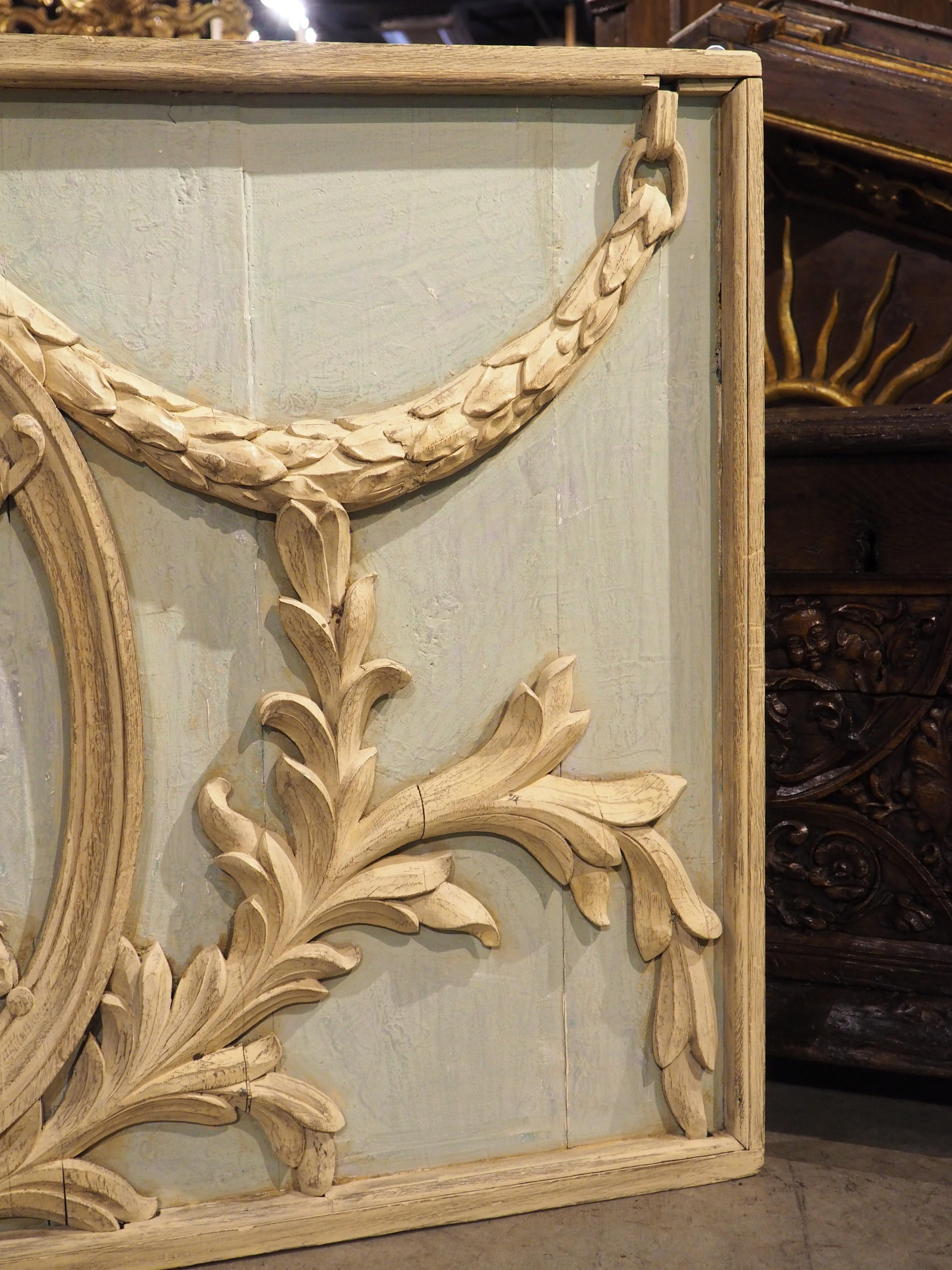 Antique French Carved and Painted Louis XVI Style Panel, Circa 1870 In Good Condition For Sale In Dallas, TX