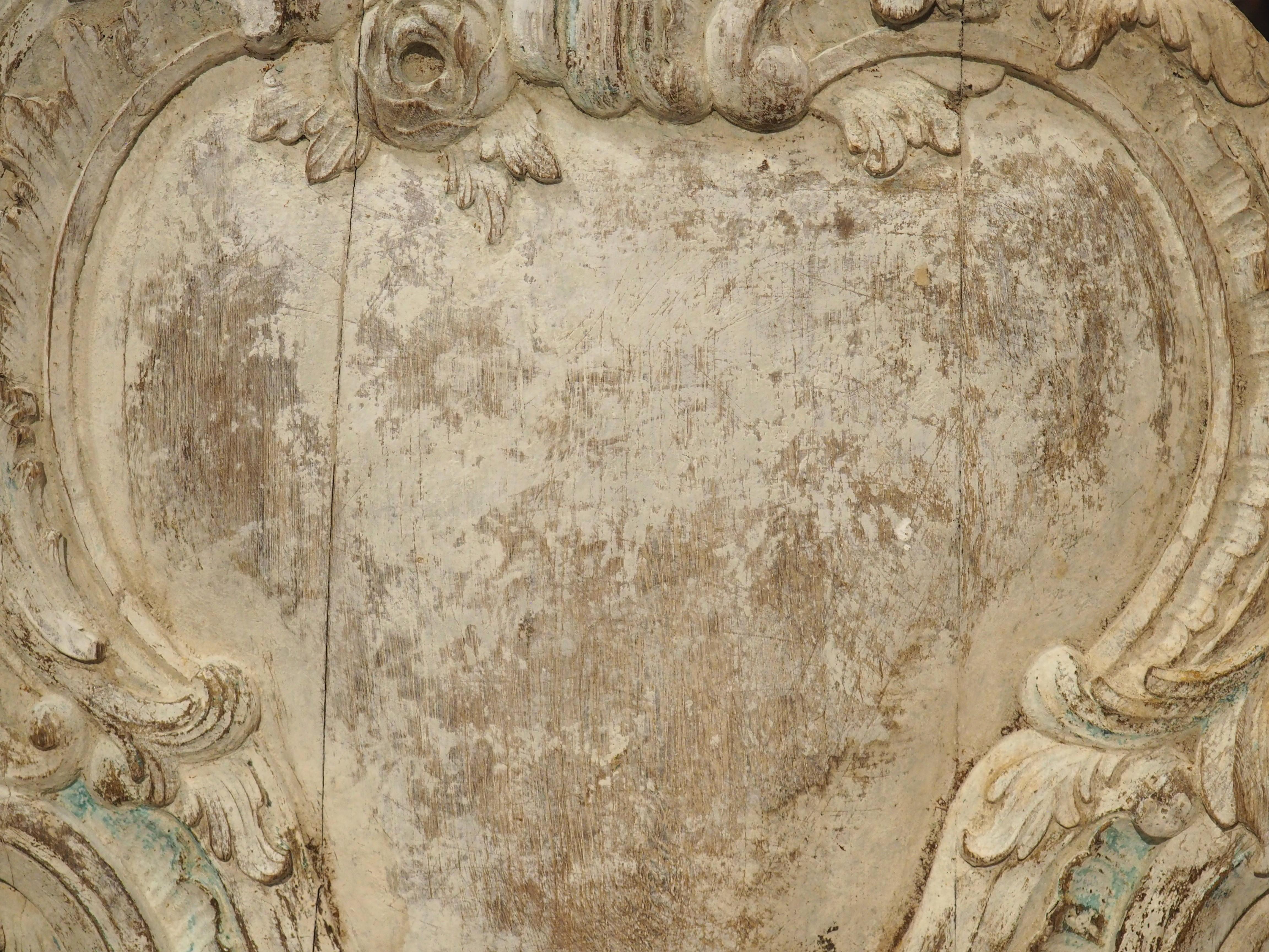 Antique French Carved and Painted Oak Ecusson Panel, Mitre and Crozier, 19th C. For Sale 7