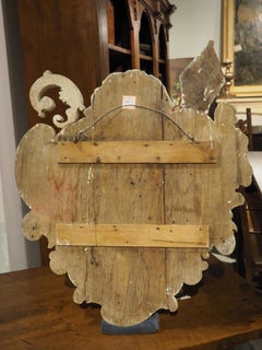 Antique French Carved and Painted Oak Ecusson Panel, Mitre and Crozier, 19th C.