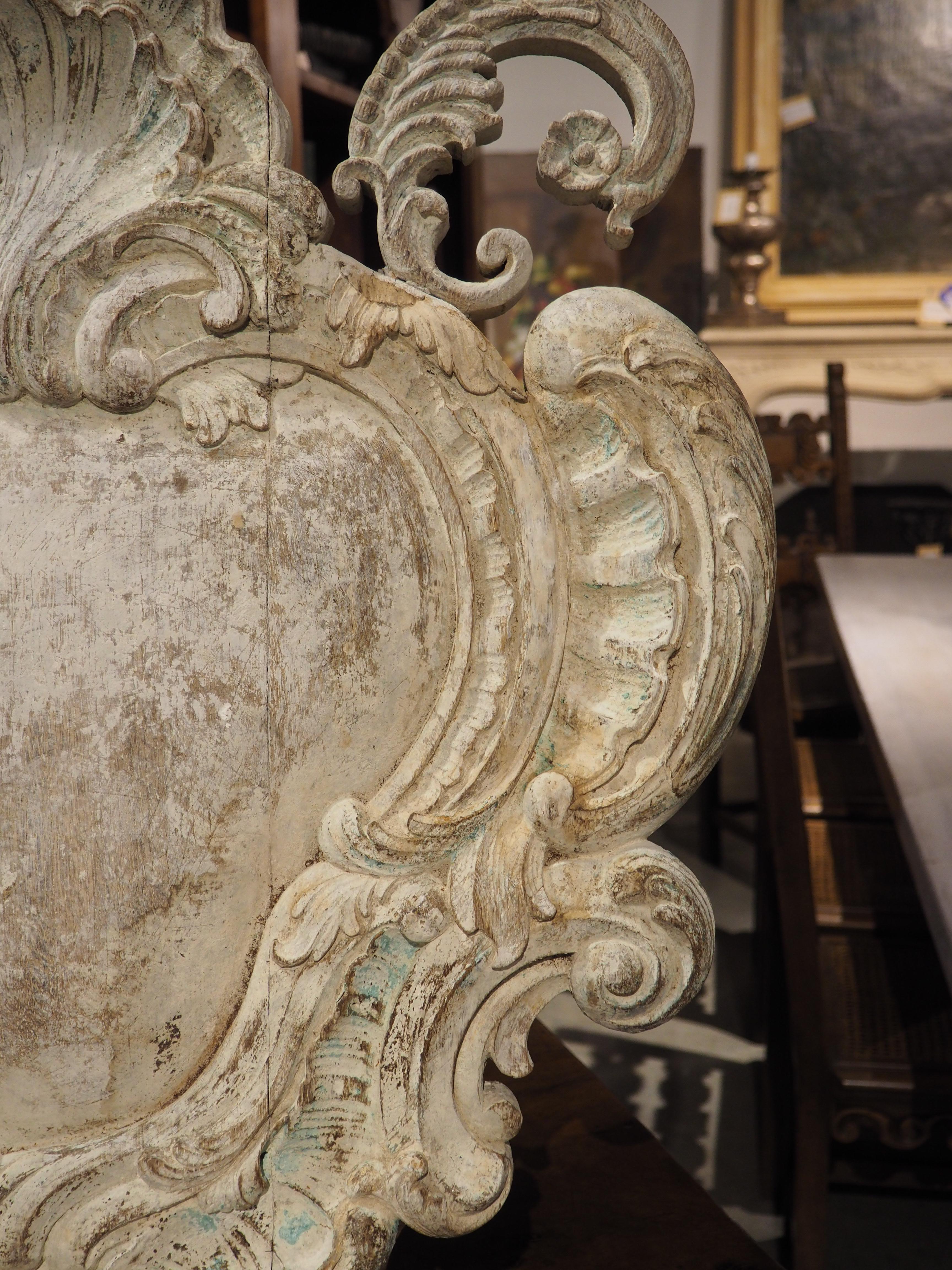 Wood Antique French Carved and Painted Oak Ecusson Panel, Mitre and Crozier, 19th C. For Sale