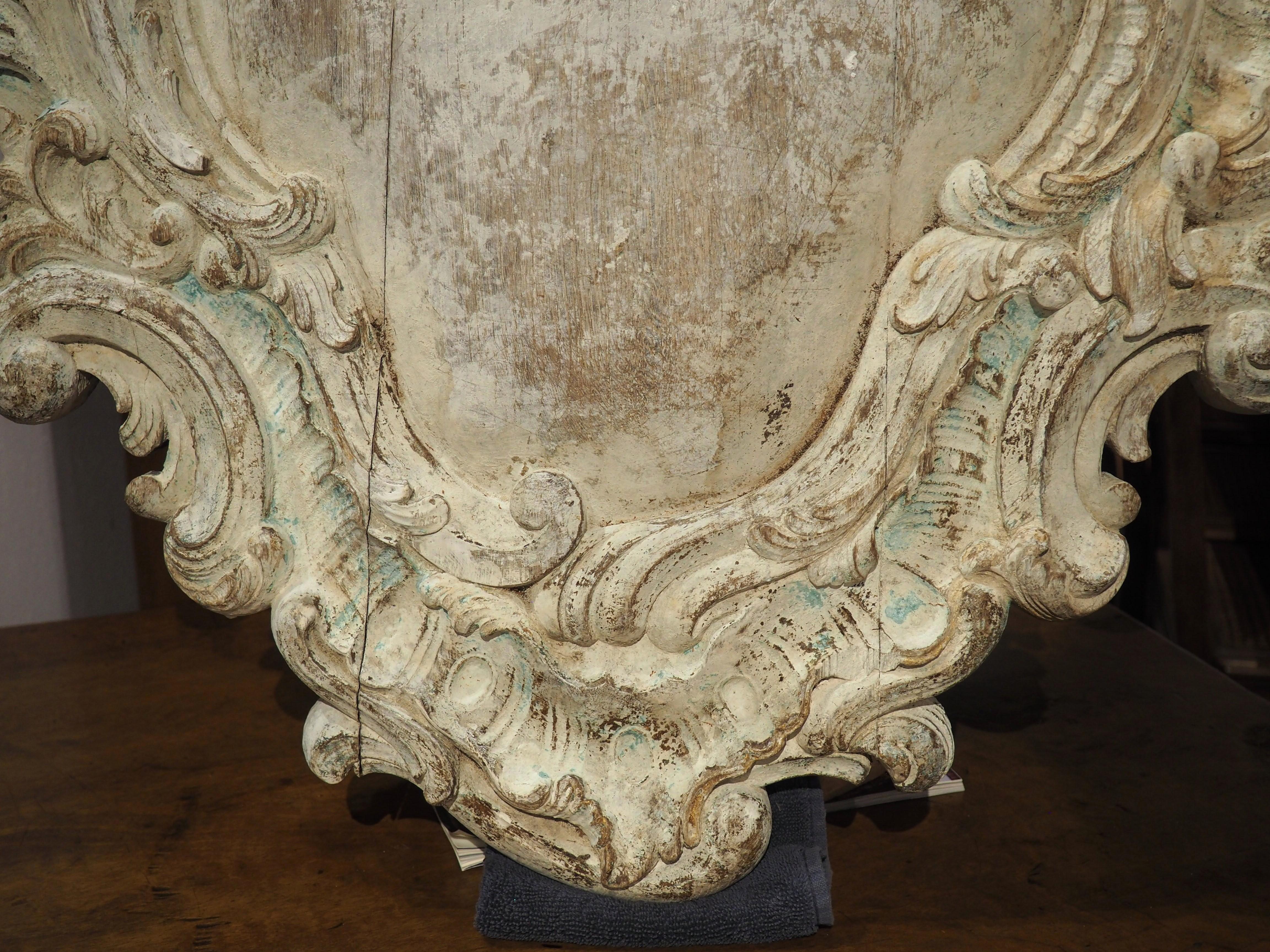 Antique French Carved and Painted Oak Ecusson Panel, Mitre and Crozier, 19th C. For Sale 1