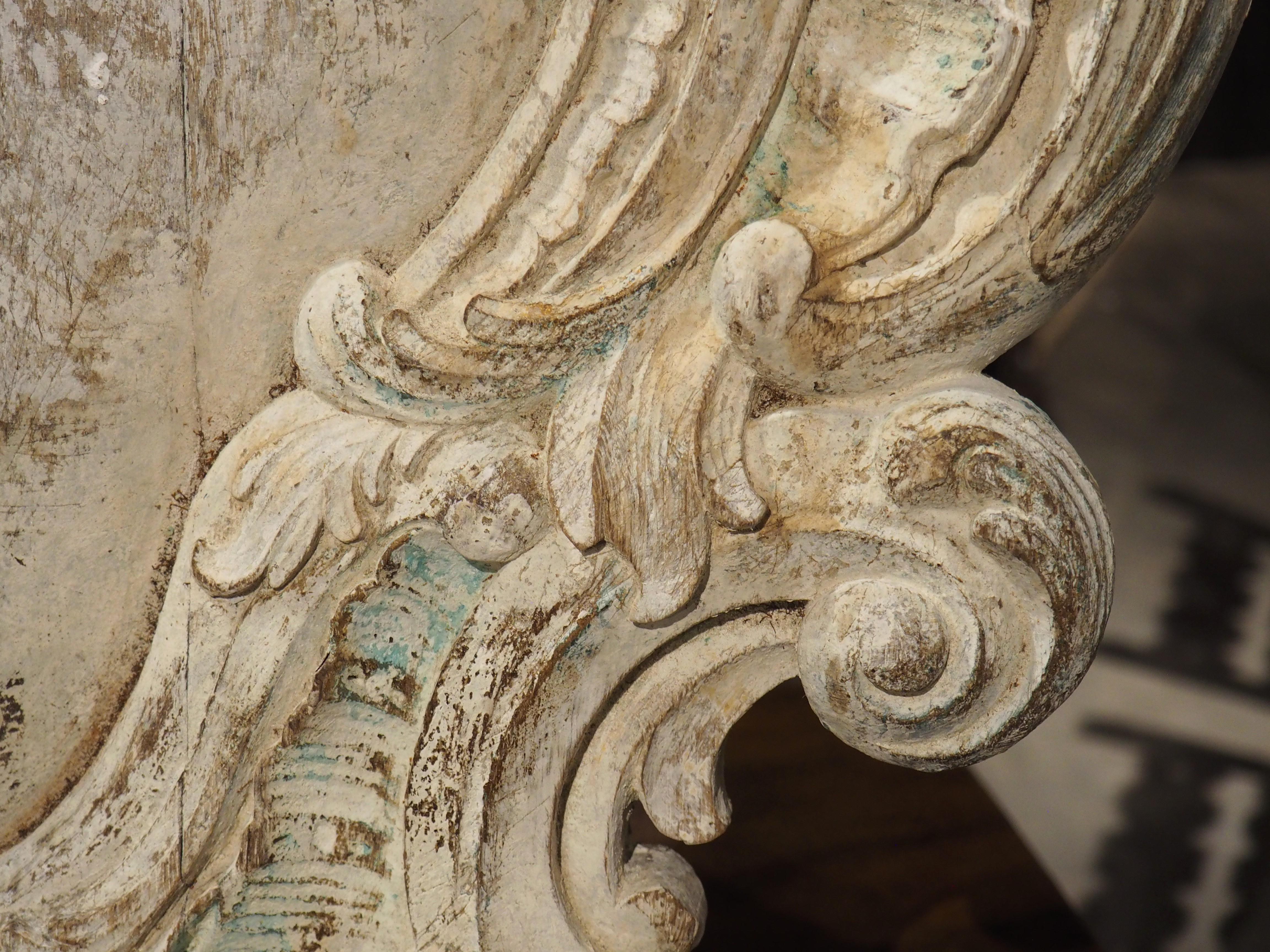Antique French Carved and Painted Oak Ecusson Panel, Mitre and Crozier, 19th C. For Sale 2