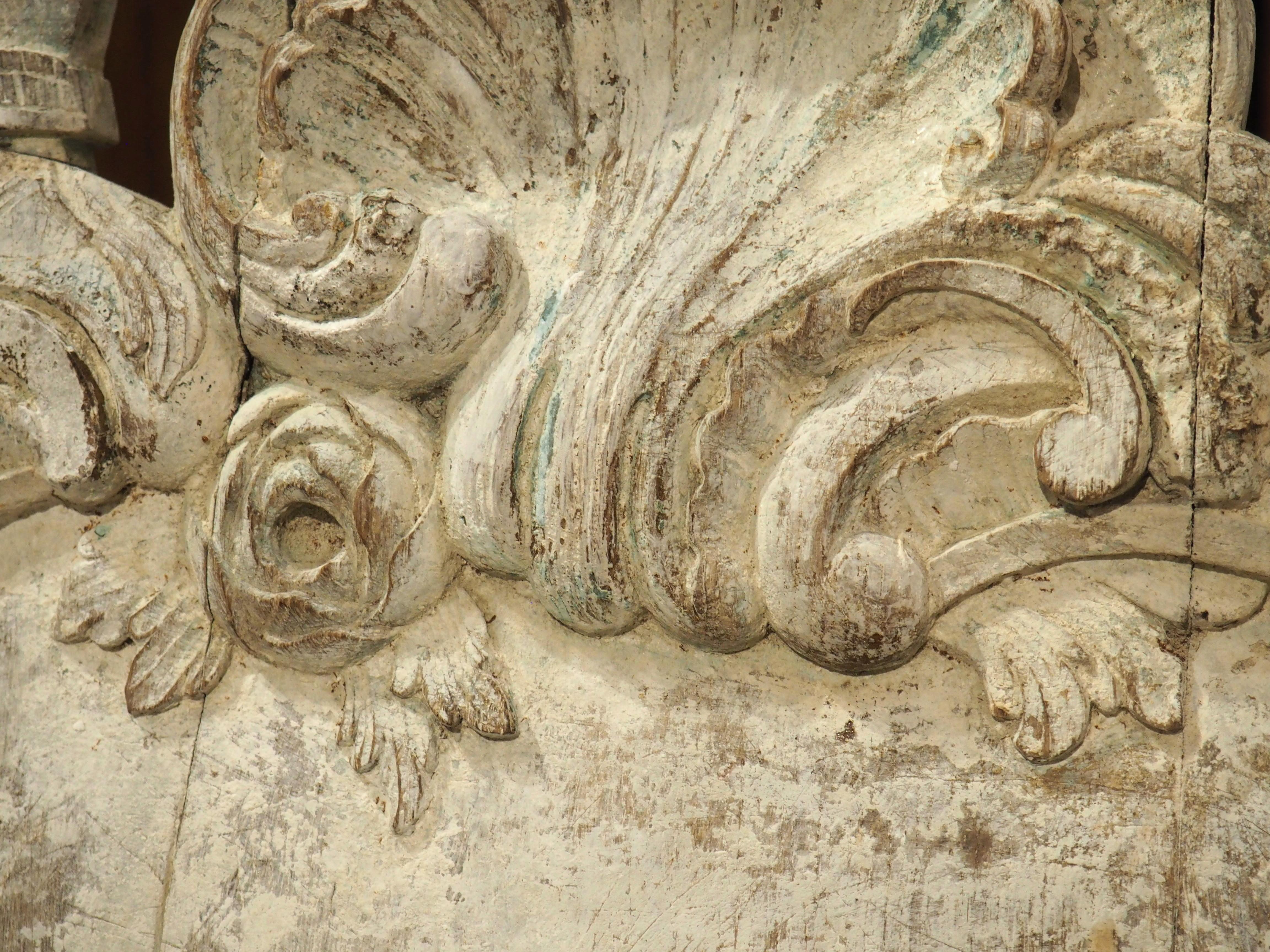 Antique French Carved and Painted Oak Ecusson Panel, Mitre and Crozier, 19th C. For Sale 3