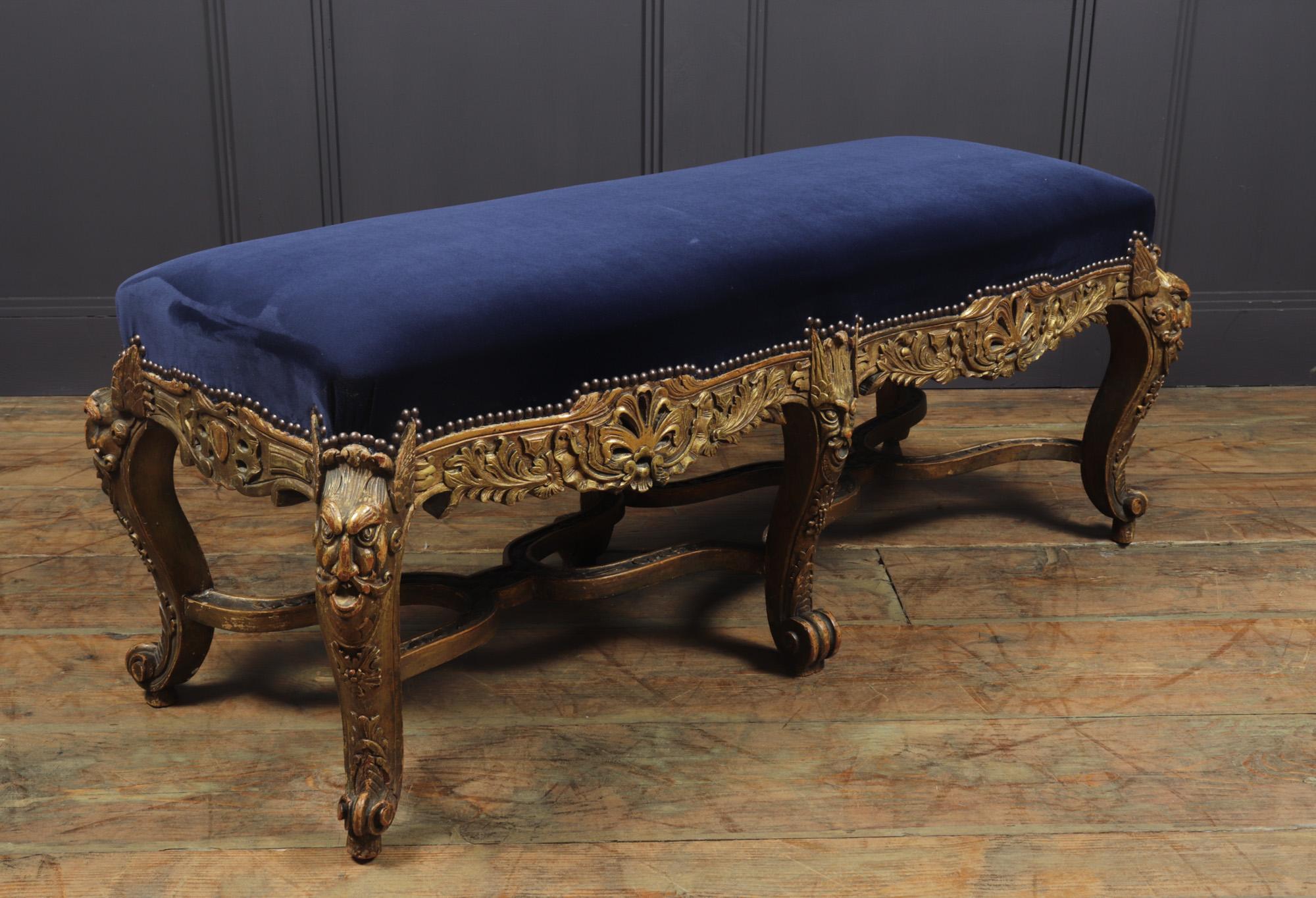 Antique French Carved and Parcel Gilt Long Stool, c1860 5