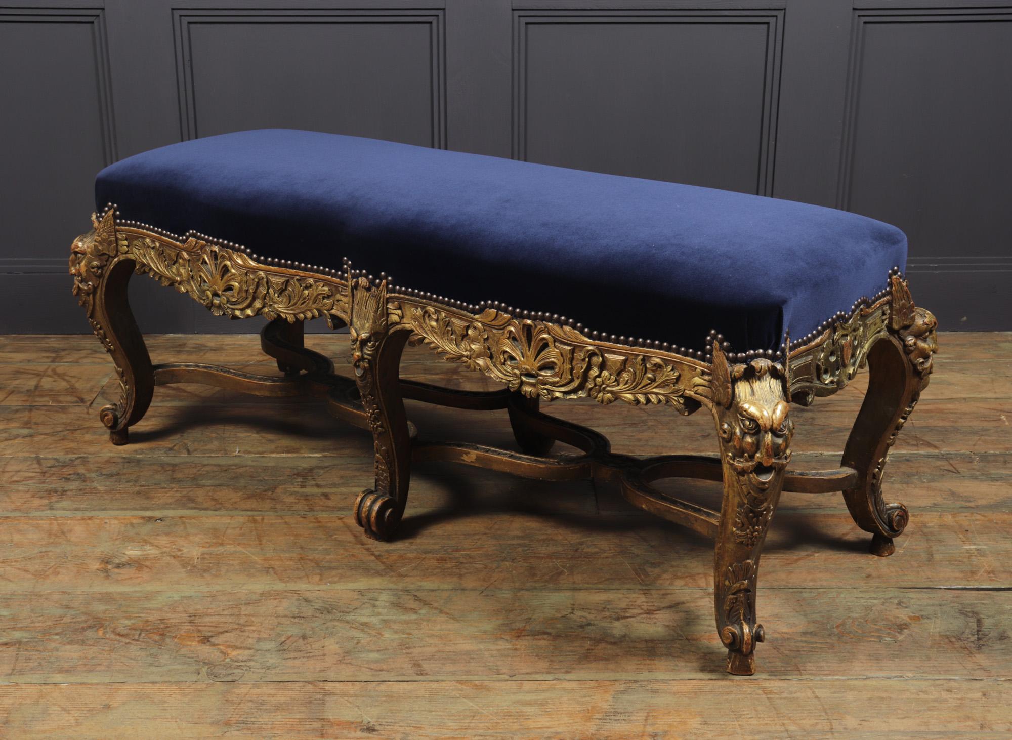 Antique French Carved and Parcel Gilt Long Stool, c1860 6