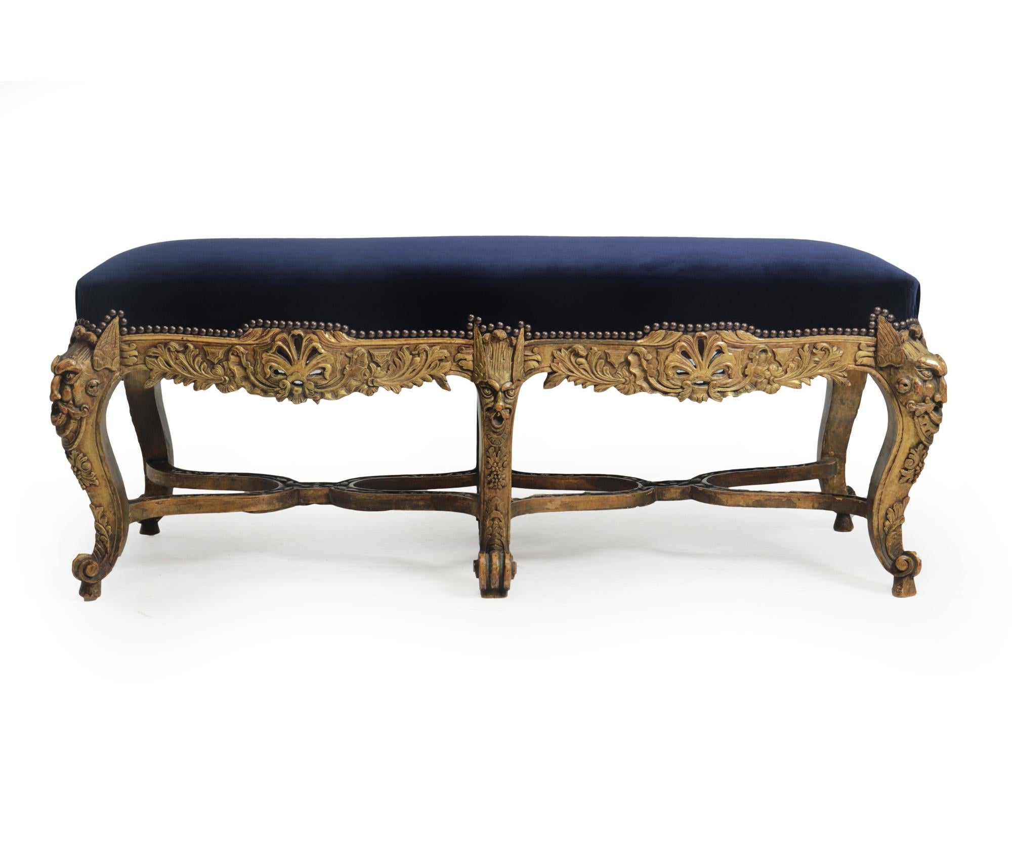 Antique French Carved and Parcel Gilt Long Stool, c1860 In Good Condition In Paddock Wood Tonbridge, GB
