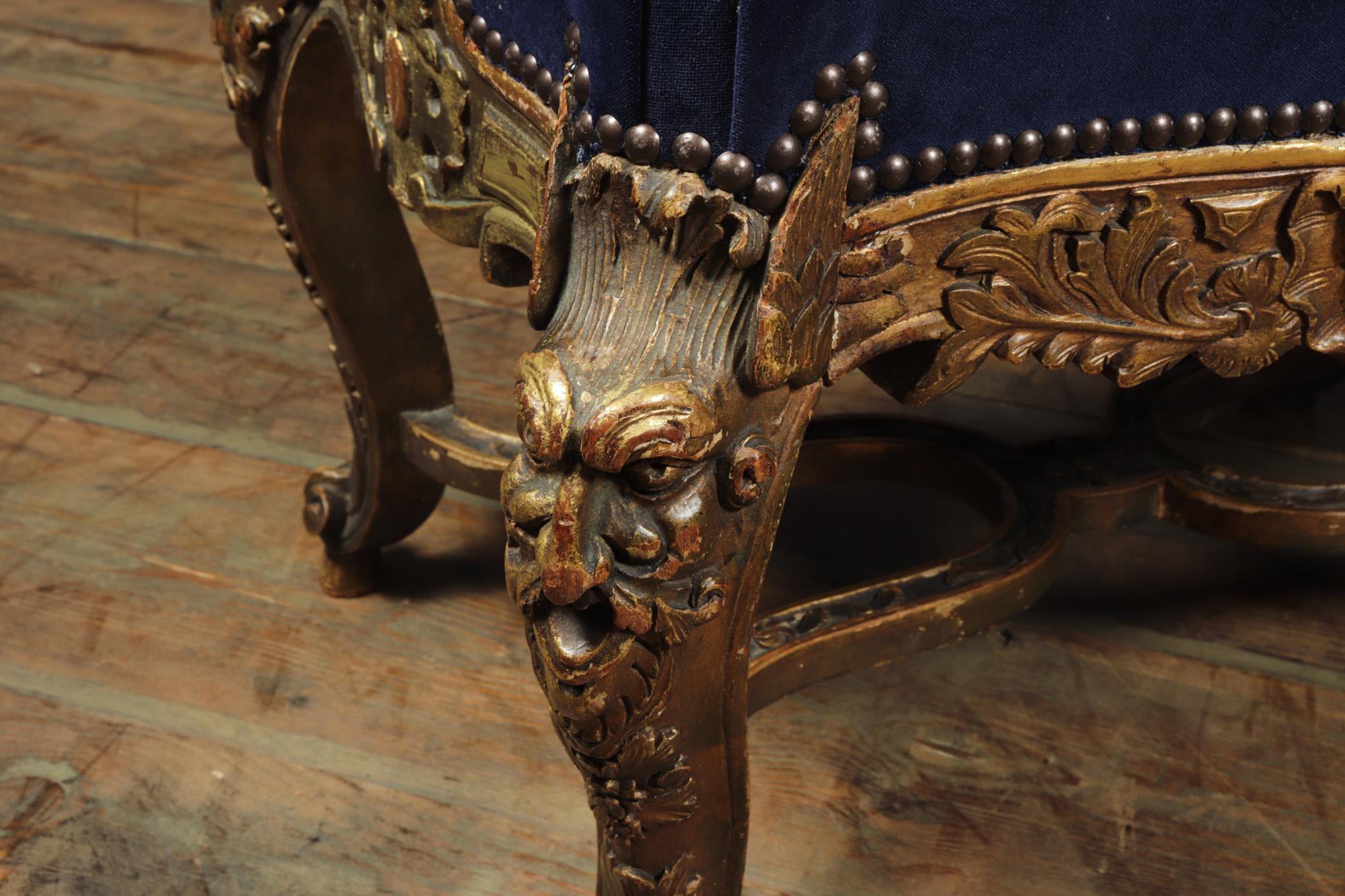 Antique French Carved and Parcel Gilt Long Stool, c1860 1