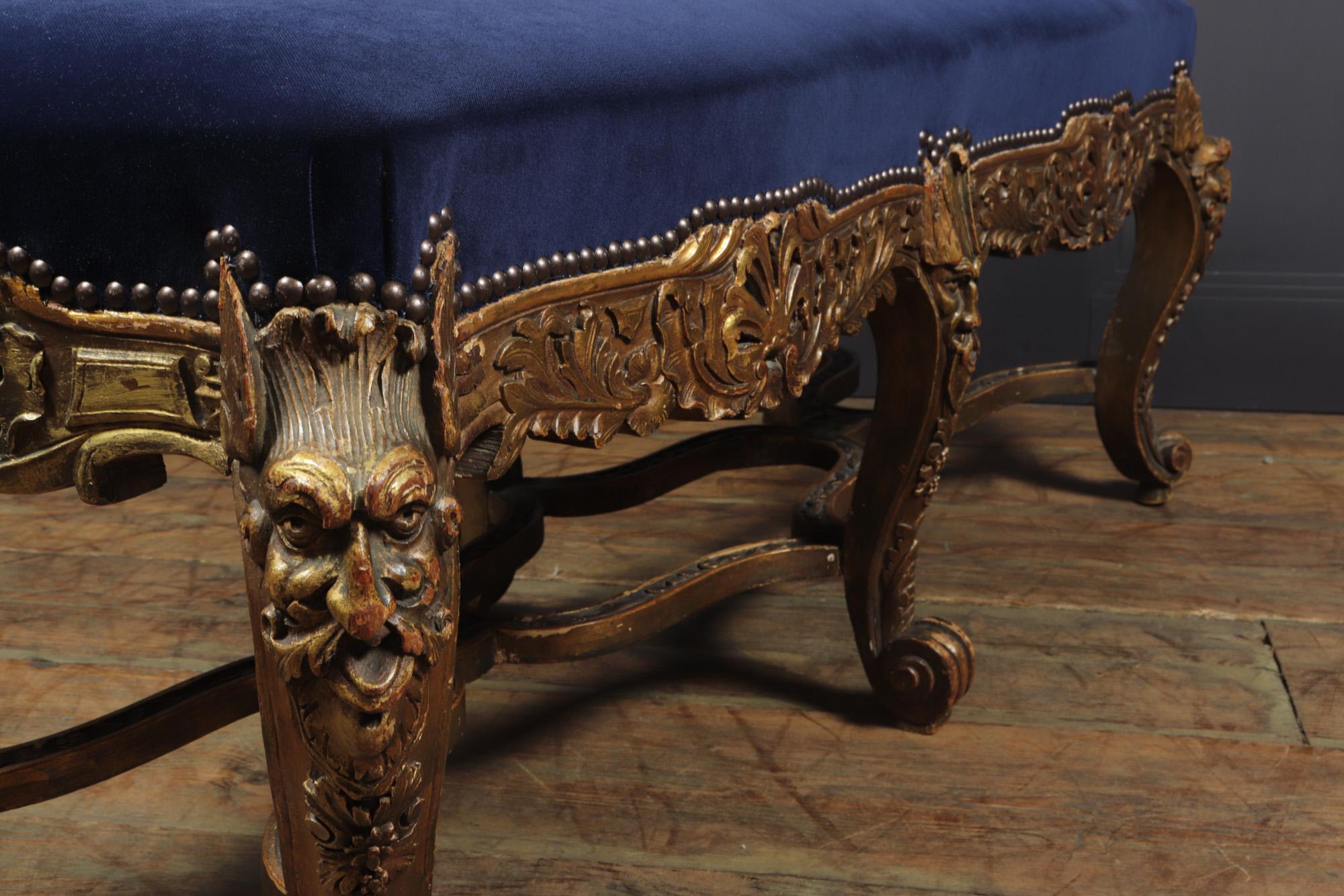 Antique French Carved and Parcel Gilt Long Stool, c1860 2