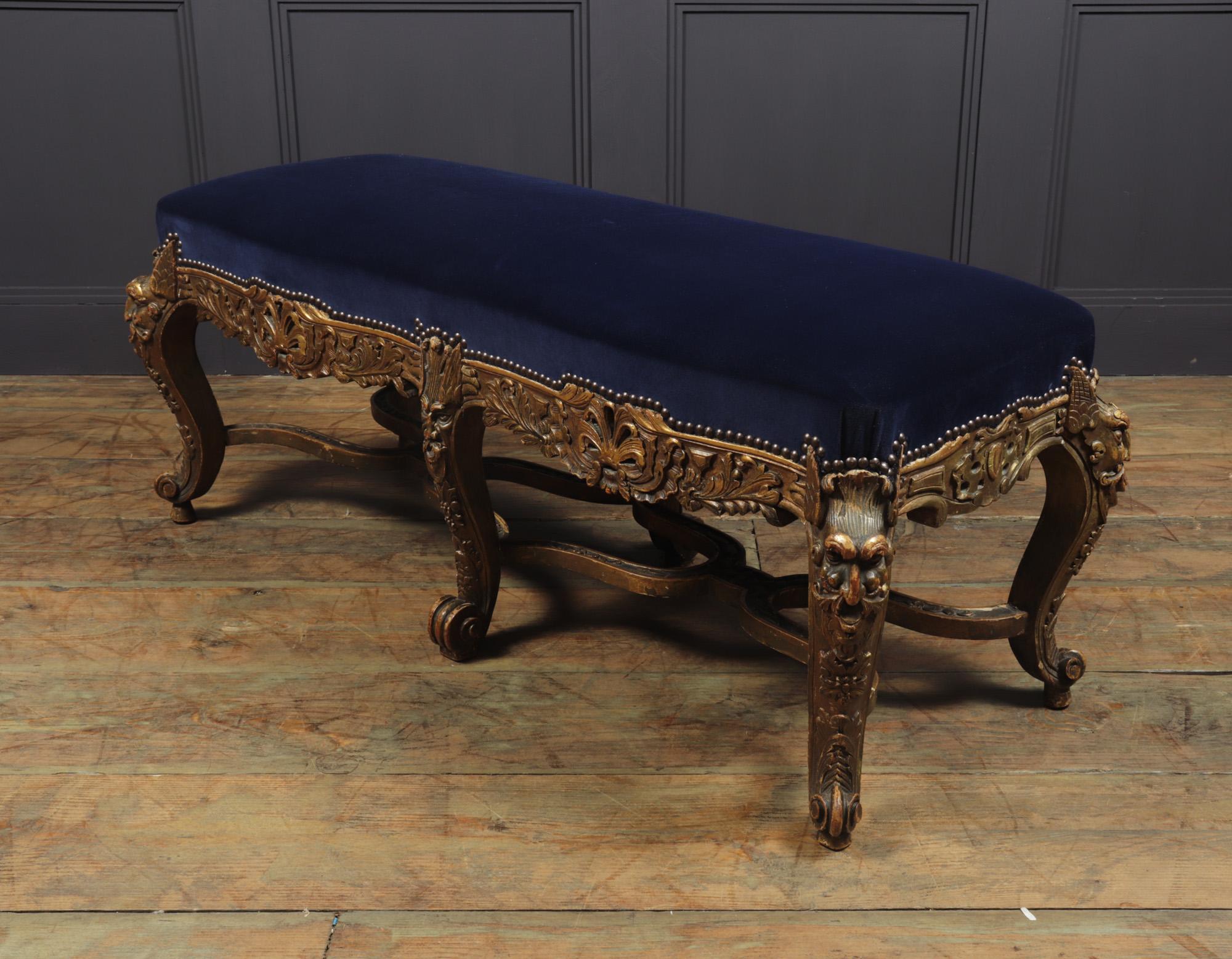 Antique French Carved and Parcel Gilt Long Stool, c1860 3