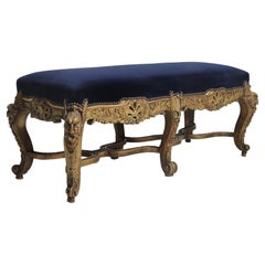 Antique French Carved and Parcel Gilt Long Stool, c1860