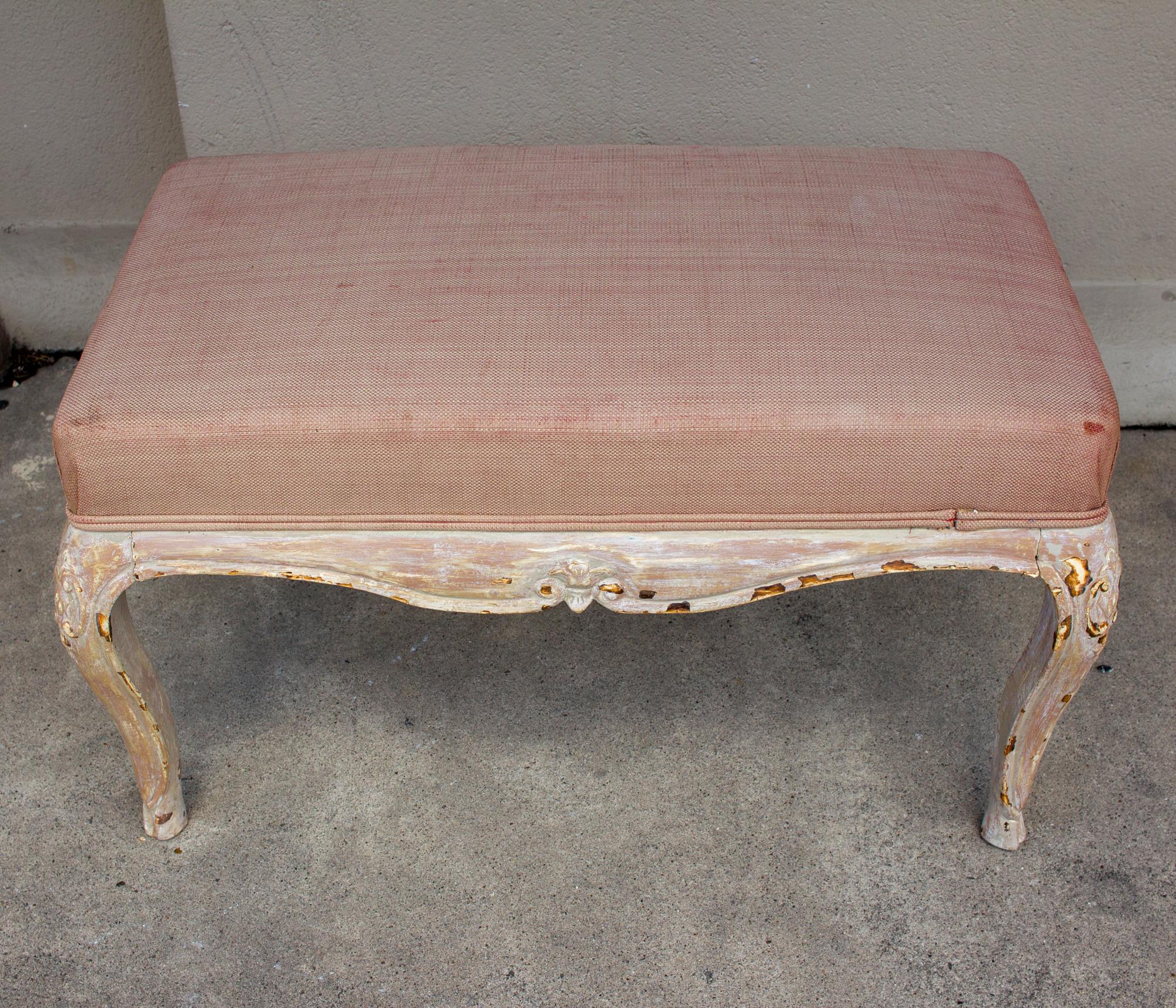 Antique French Carved Bench with Distressed Painted Finish, circa 1820 3