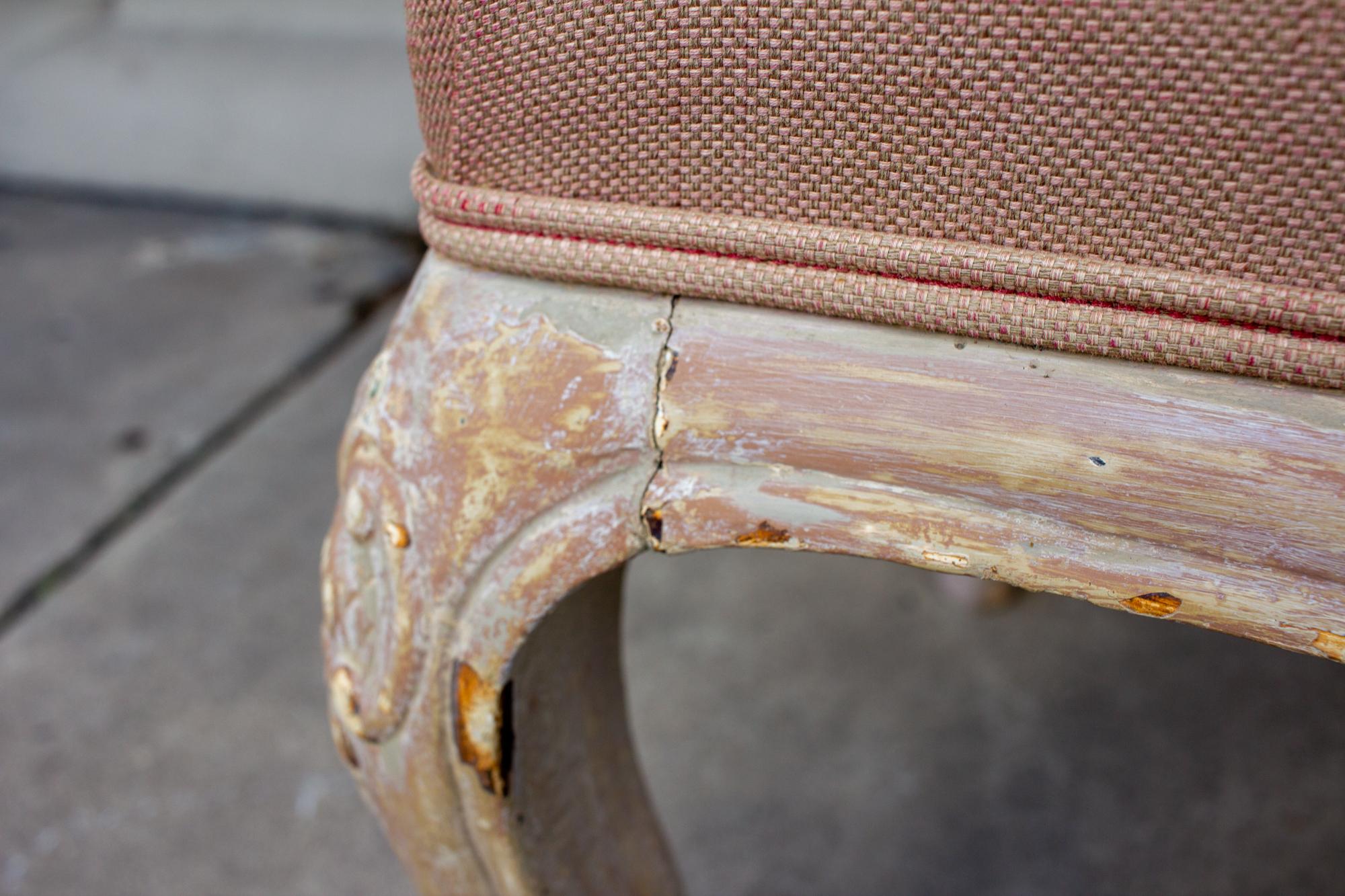 Antique French Carved Bench with Distressed Painted Finish, circa 1820 5