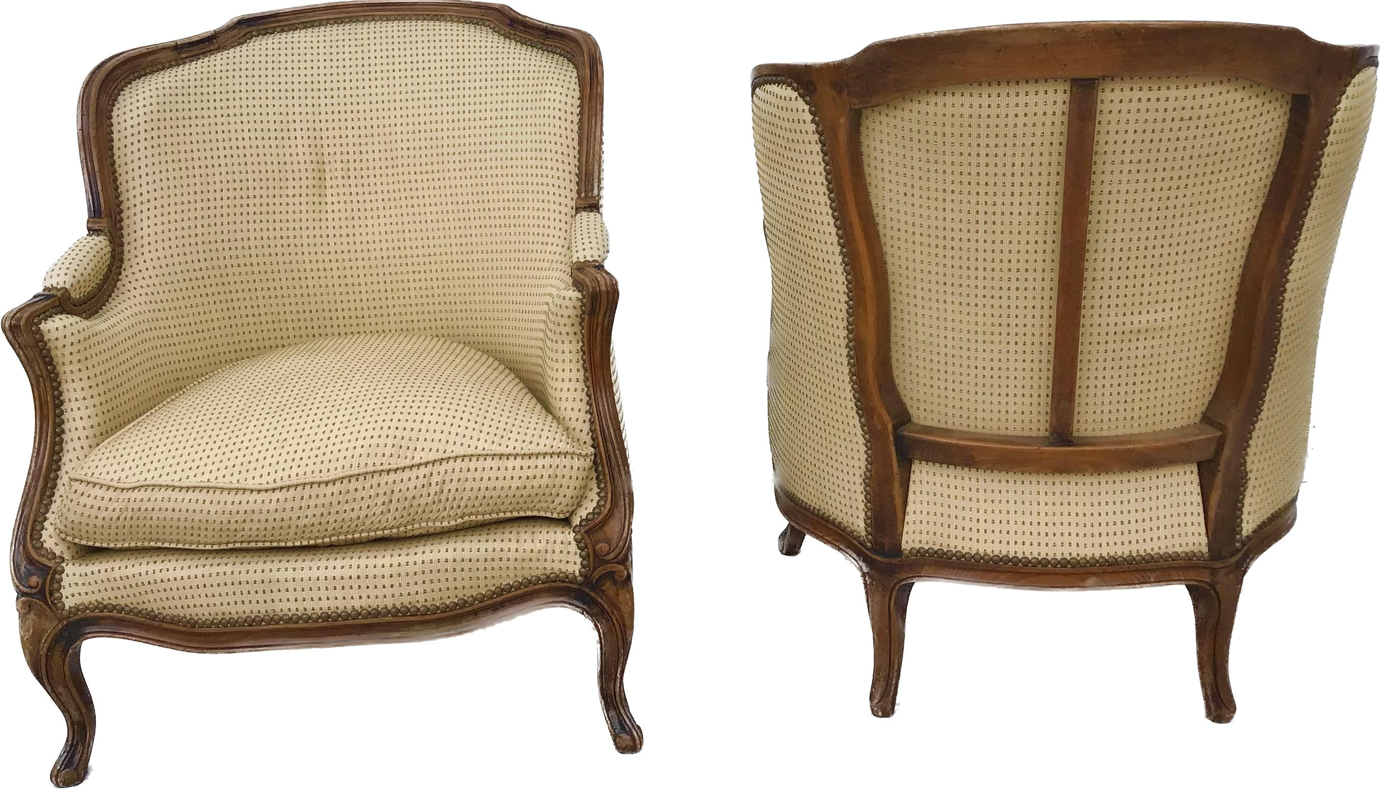 Louis XV Antique French Carved Bergere Arm Chairs 