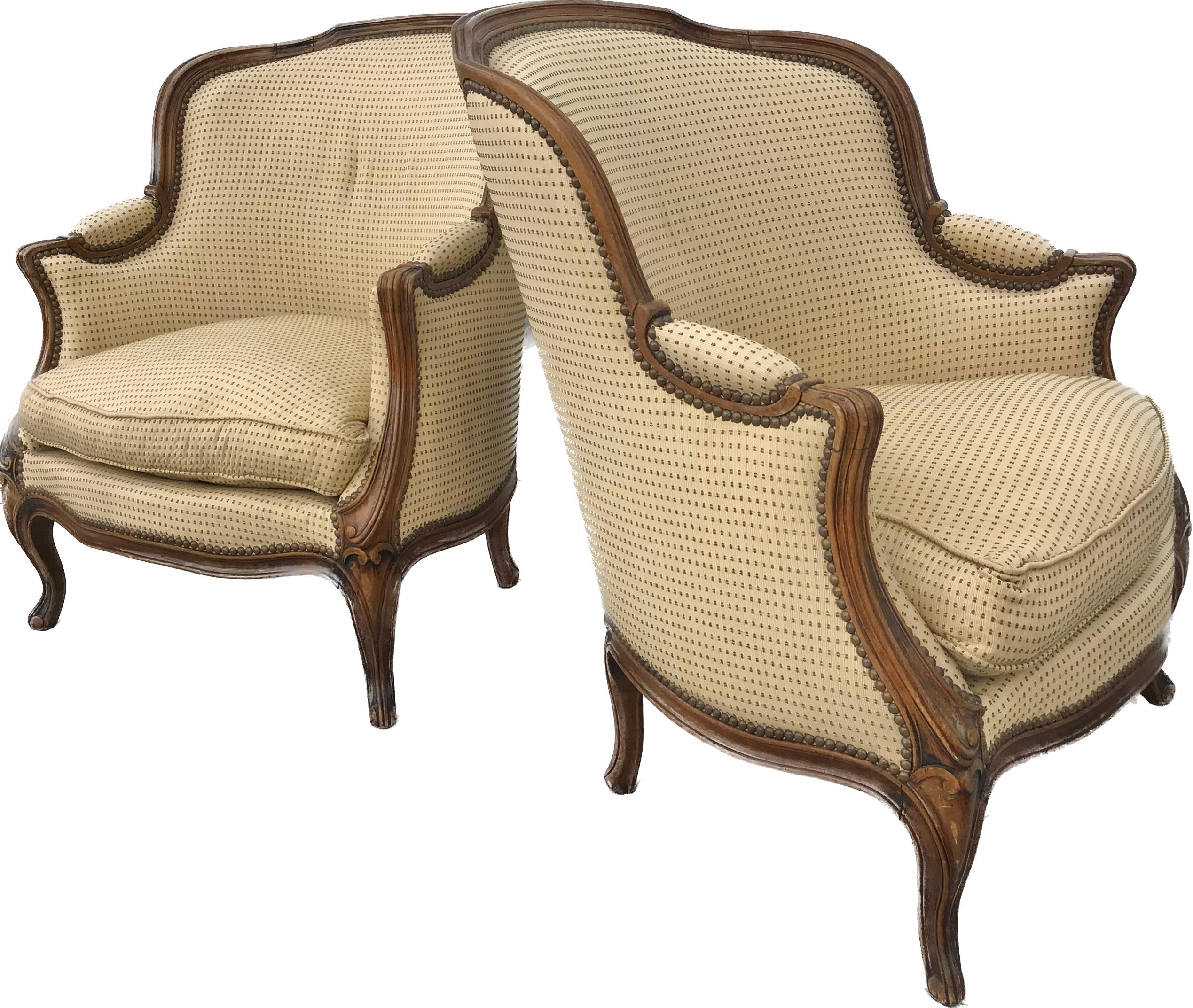 Antique French Carved Bergere Arm Chairs  In Fair Condition In Bradenton, FL