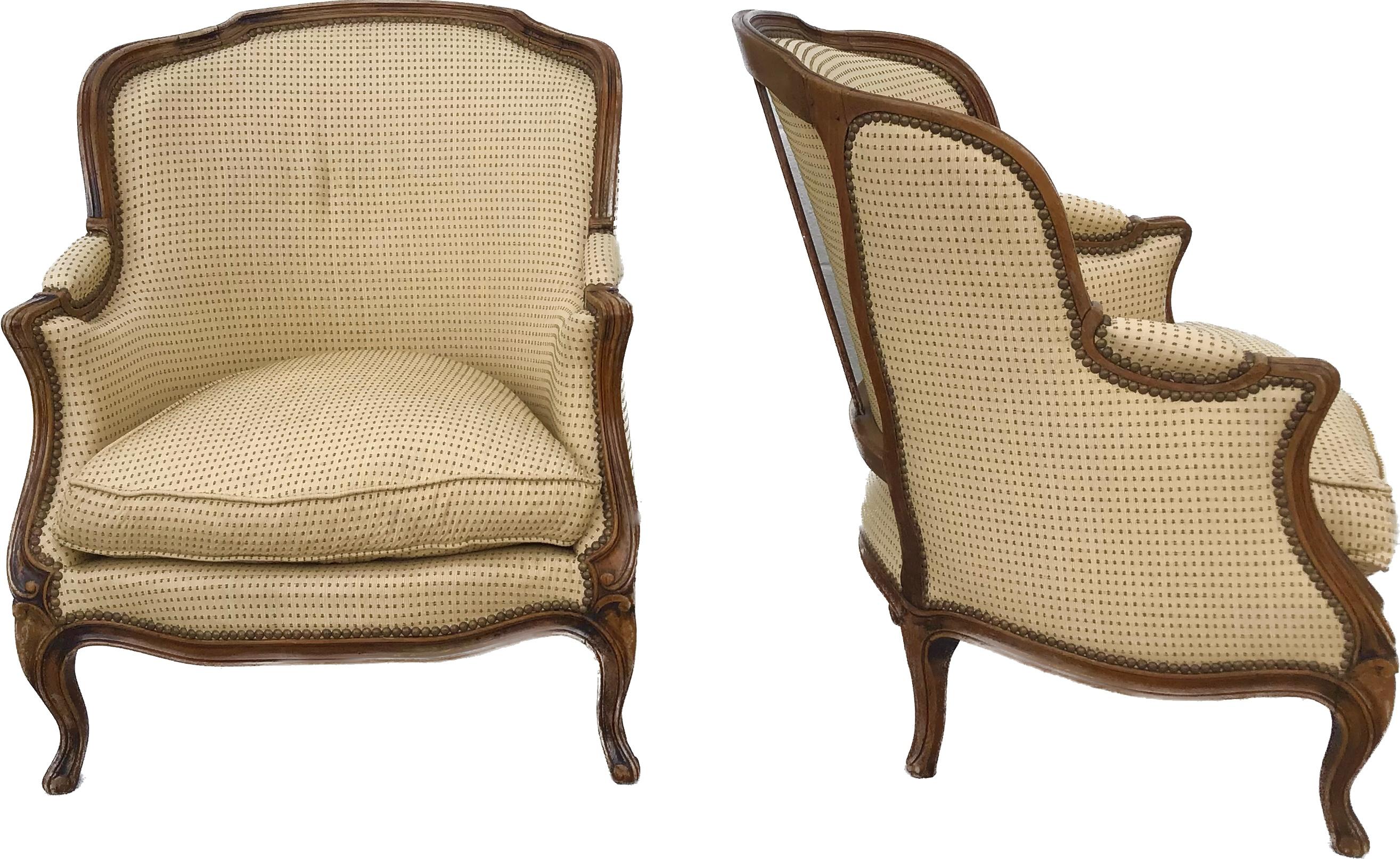 19th Century Antique French Carved Bergere Arm Chairs 