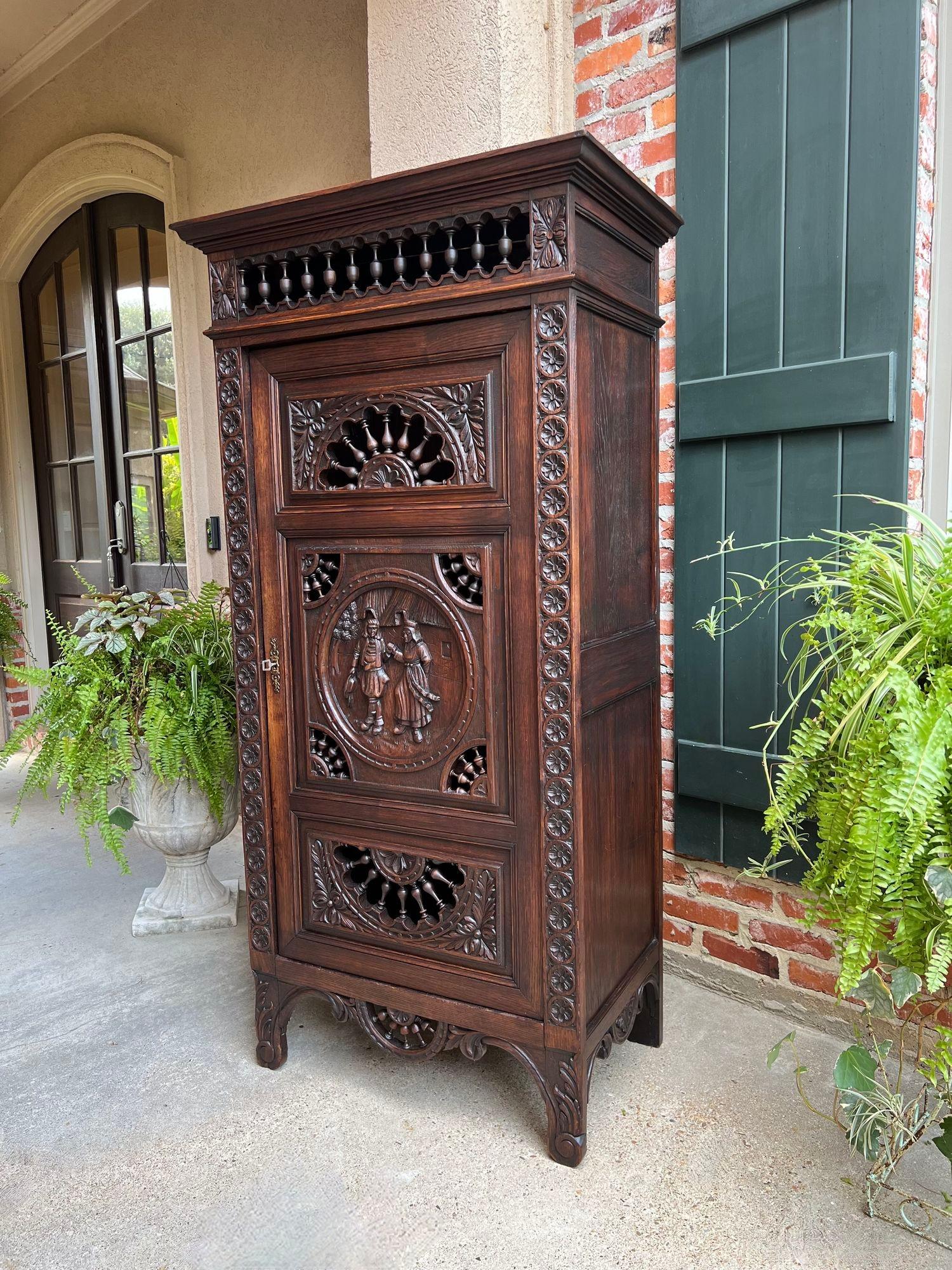 Antique French Carved Bonnetiere Armoire Cabinet Brittany Breton Ship Spindle For Sale 7