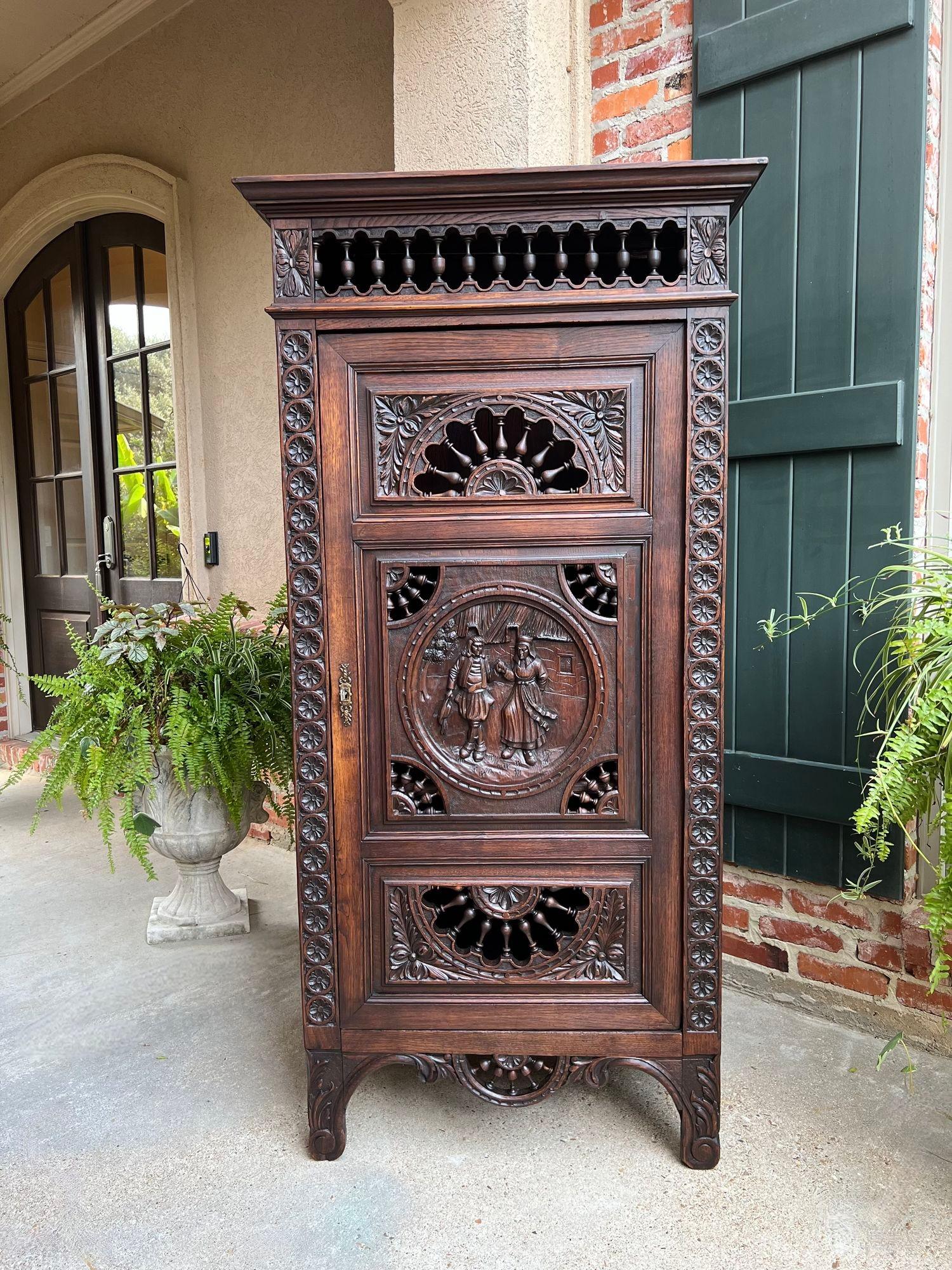 Antique French Carved Bonnetiere Armoire Cabinet Brittany Breton Ship Spindle 8