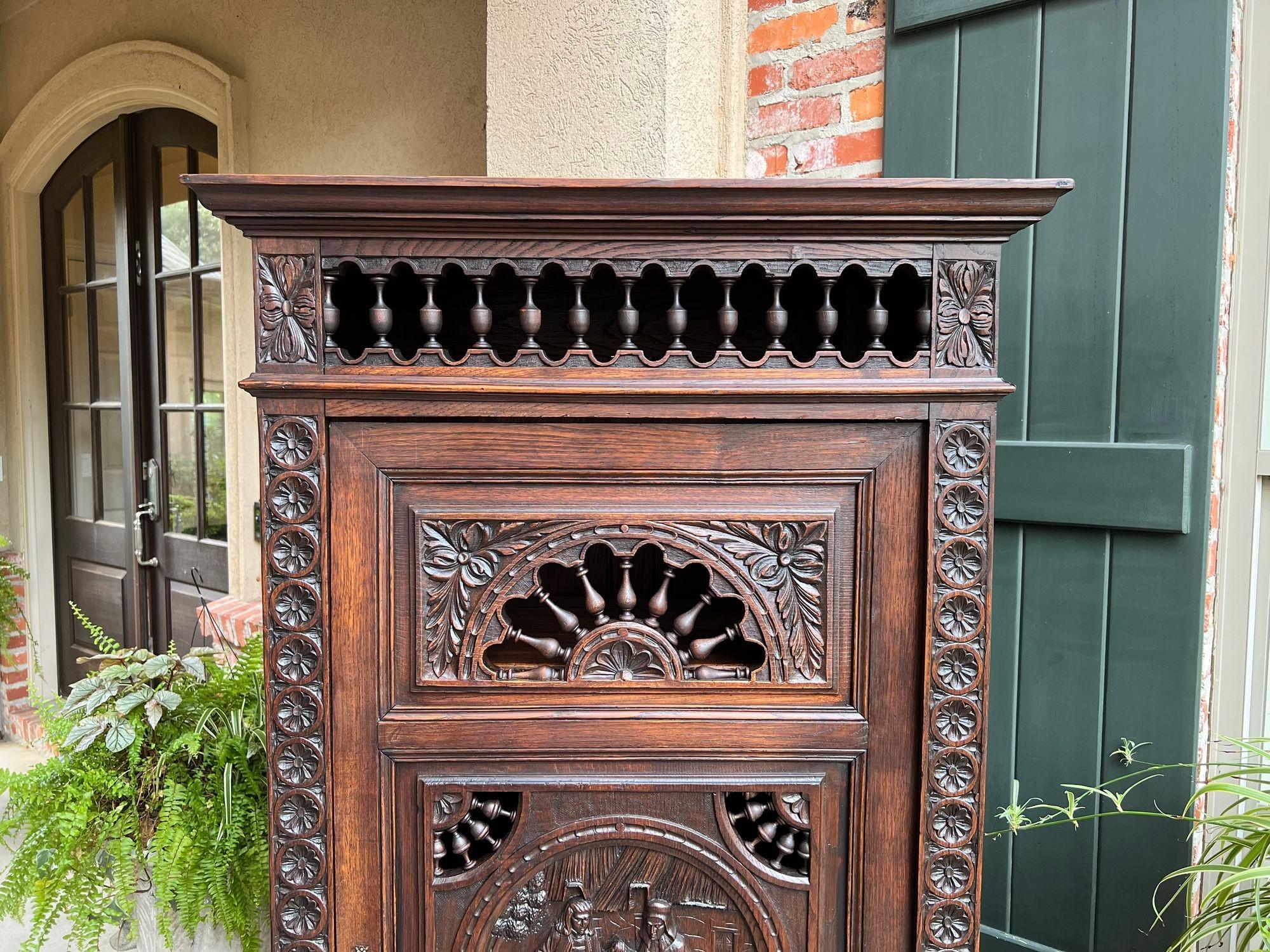 Antique French Carved Bonnetiere Armoire Cabinet Brittany Breton Ship Spindle In Good Condition In Shreveport, LA