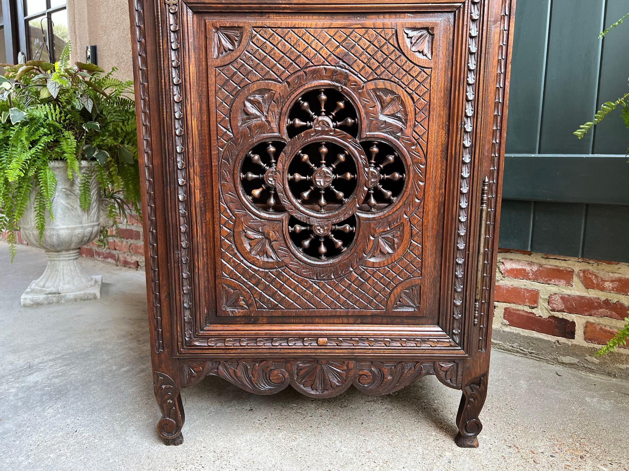 Oak Antique French Carved Bonnetiere Armoire Cabinet Brittany Breton Ship Spindle