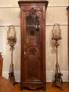 Antique French Carved "Bonnetiere" Cabinet with Glass Front, circa 1840-1860