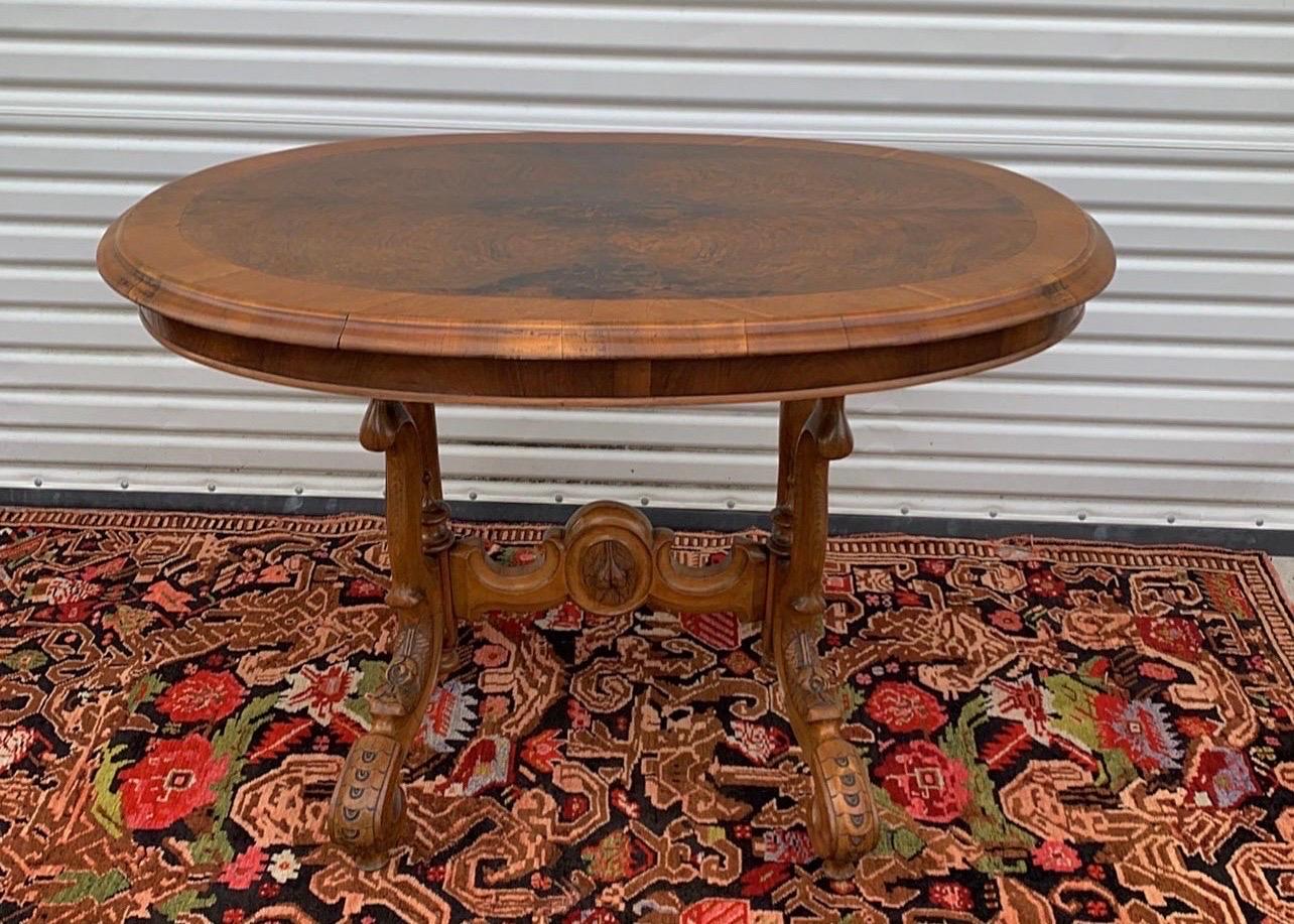 Antique French Carved Burl Walnut Oval Table For Sale 6