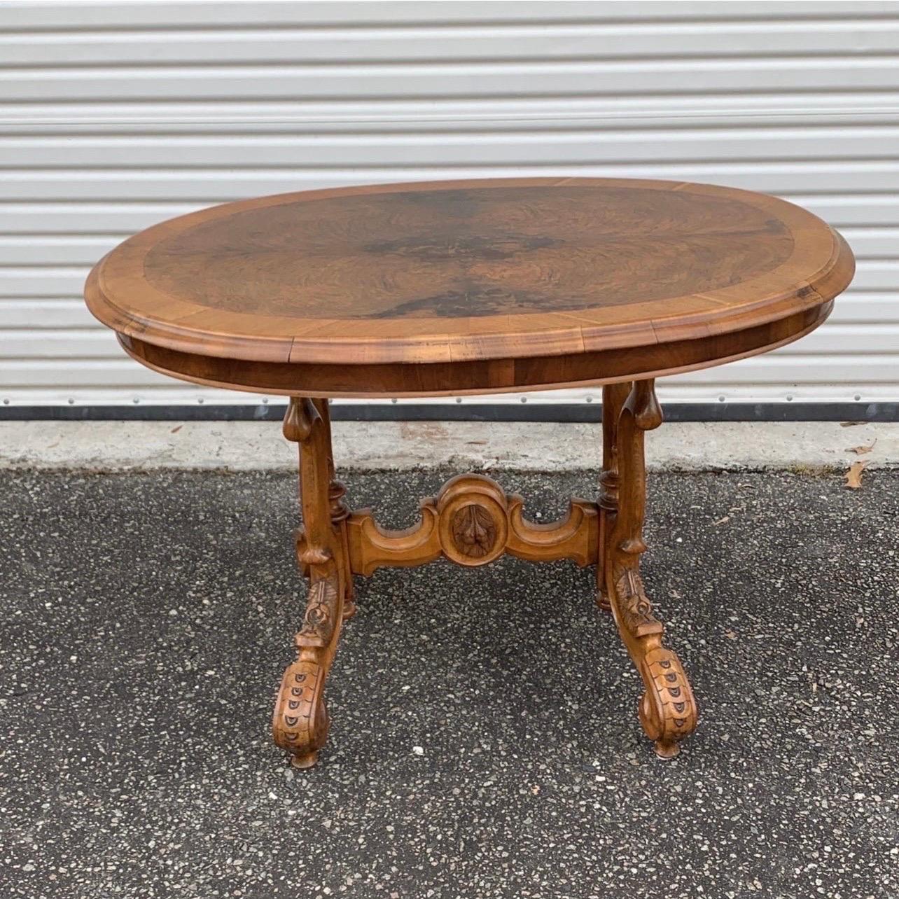 Antique French Carved Burl Walnut Oval Table For Sale 8