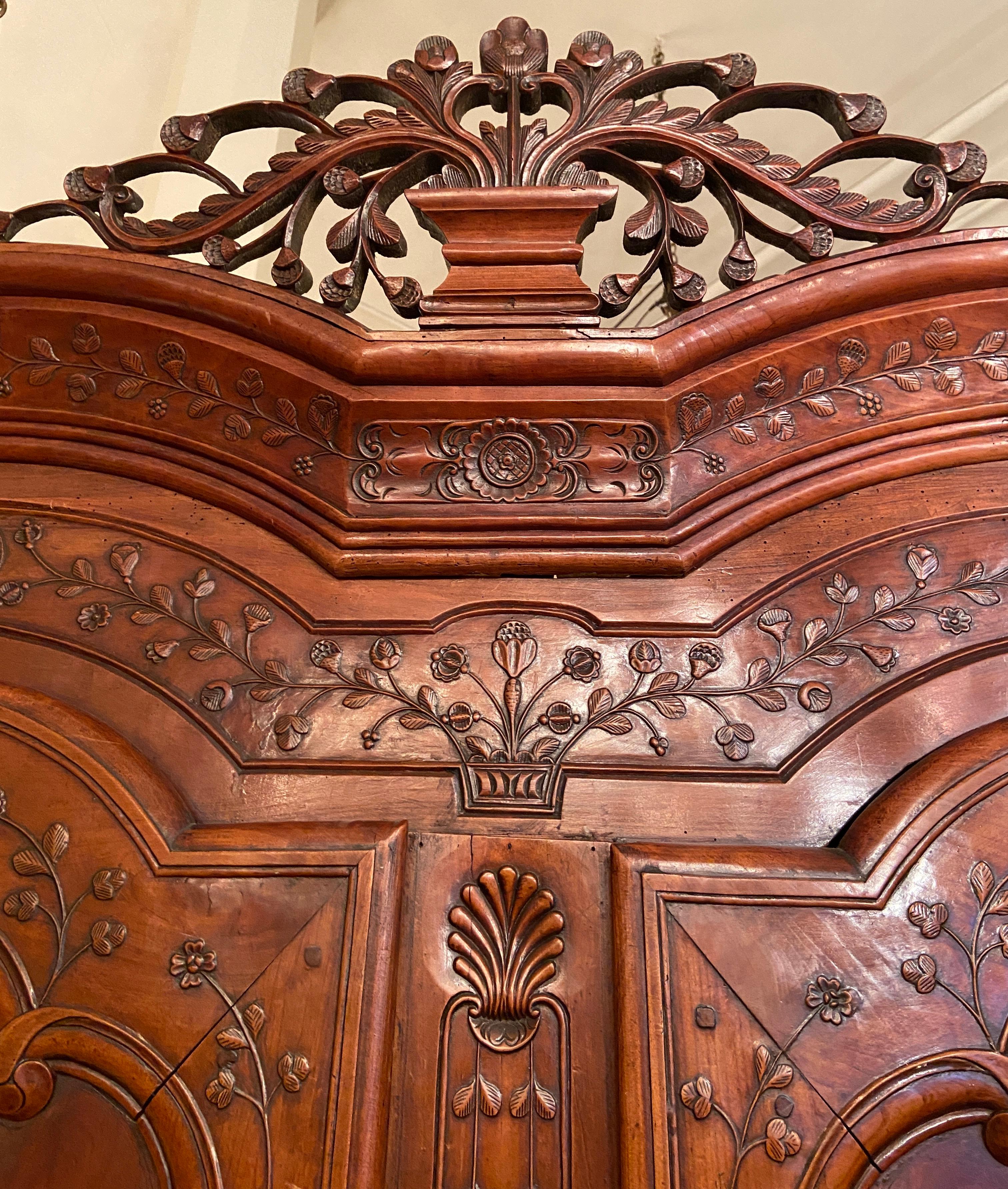 Antique French Carved Cherry Wood Armoire De Breton Dated October 13th, 1846 In Good Condition In New Orleans, LA