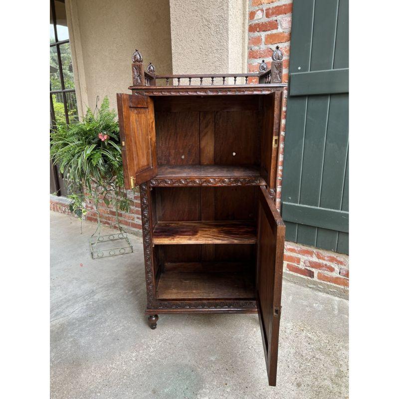 Castagno Antique French Carved Chestnut Cabinet Bonnetiere Armoire Breton Brittany in vendita