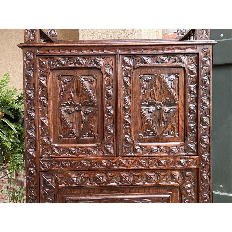 Antique French Carved Chestnut Cabinet Bonnetiere Armoire Breton Brittany For Sale 9