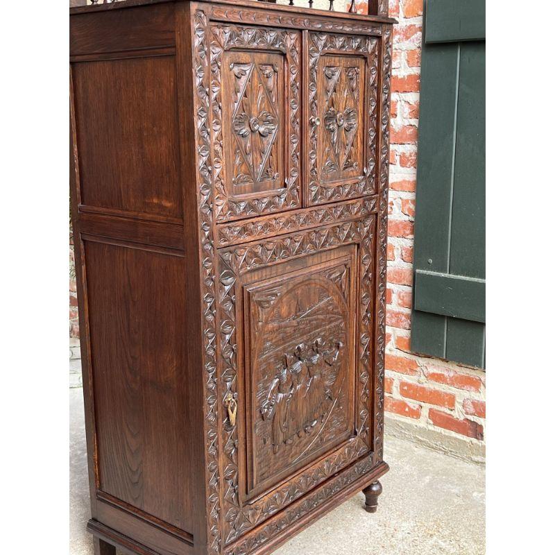 Antique French Carved Chestnut Cabinet Bonnetiere Armoire Breton Brittany For Sale 10