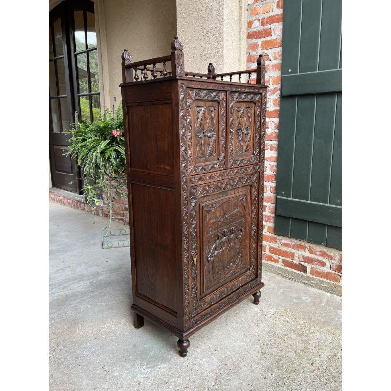 French Provincial Antique French Carved Chestnut Cabinet Bonnetiere Armoire Breton Brittany For Sale