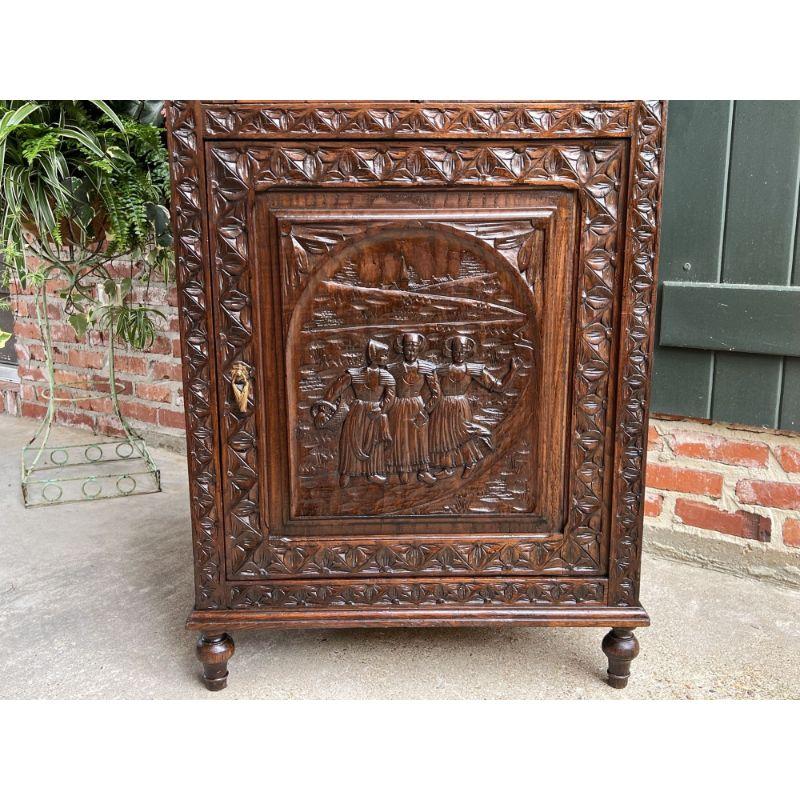 Early 20th Century Antique French Carved Chestnut Cabinet Bonnetiere Armoire Breton Brittany For Sale