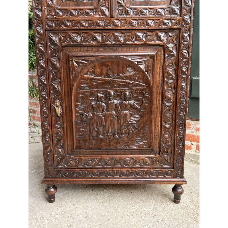 Antique French Carved Chestnut Cabinet Bonnetiere Armoire Breton Brittany For Sale 1