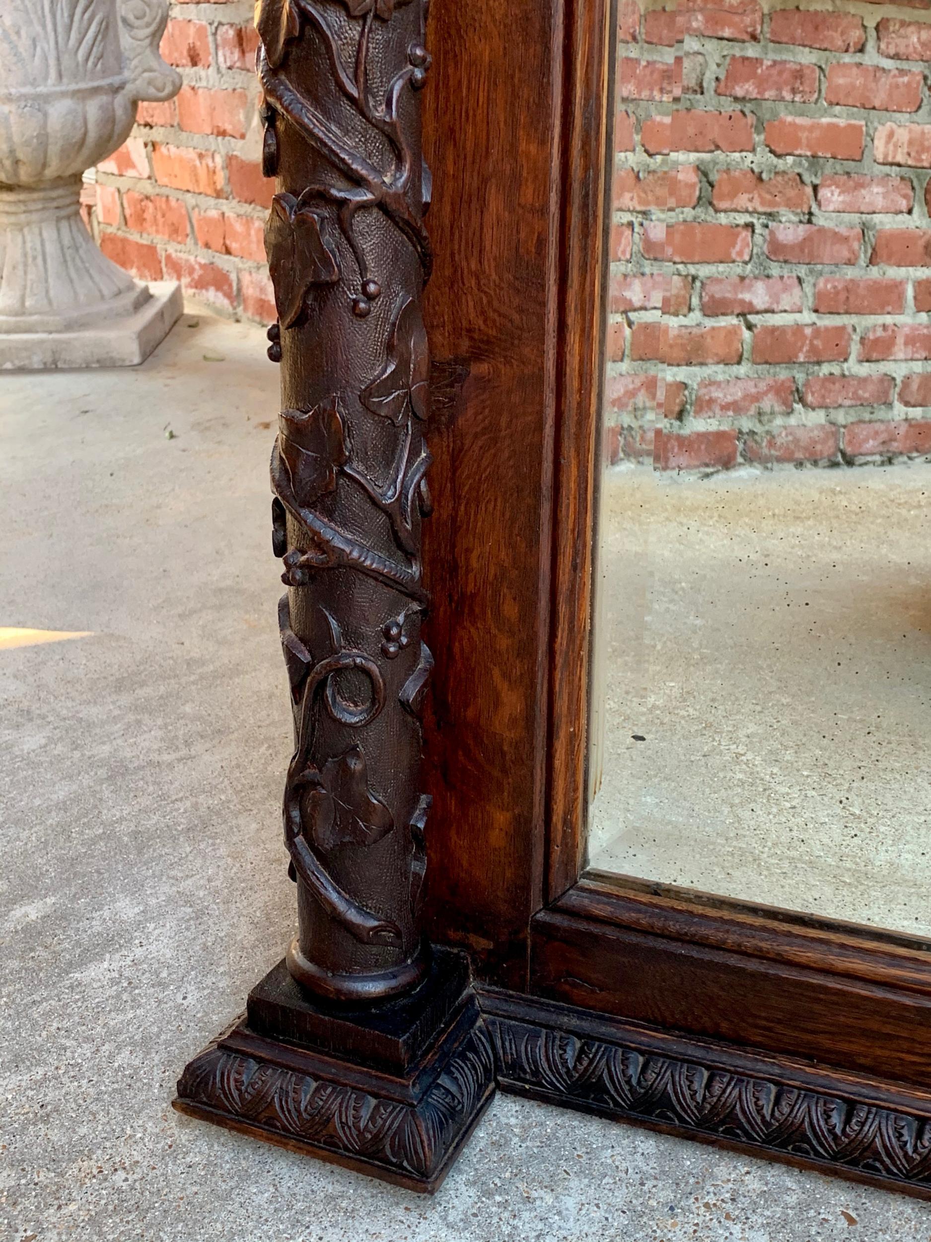 Antique French Carved Chestnut Pier Mantel Mirror Breton Brittany Frame Beveled 11