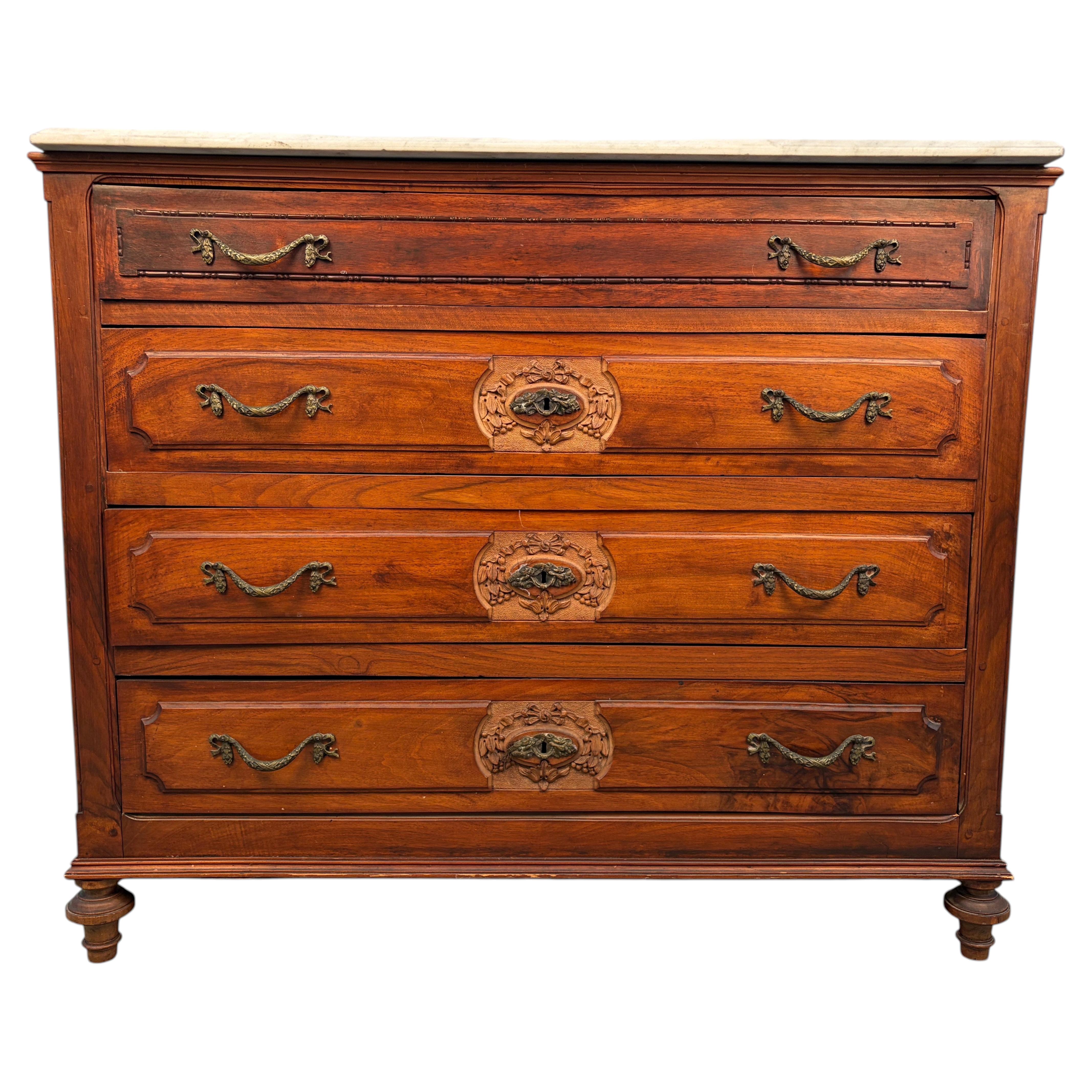 Antique French Carved Commode w/ Marble Top