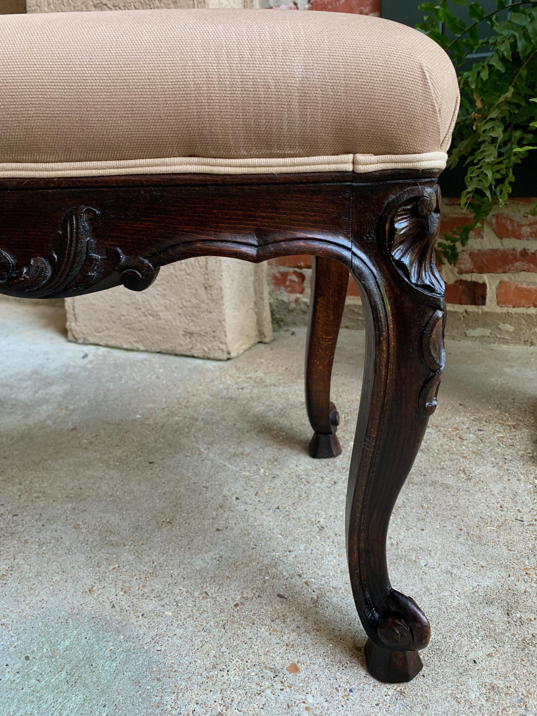 Antique French Carved Dark Oak Bench Stool Ottoman Louis XV style For Sale 11