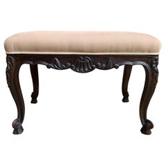 Used French Carved Dark Oak Bench Stool Ottoman Louis XV style