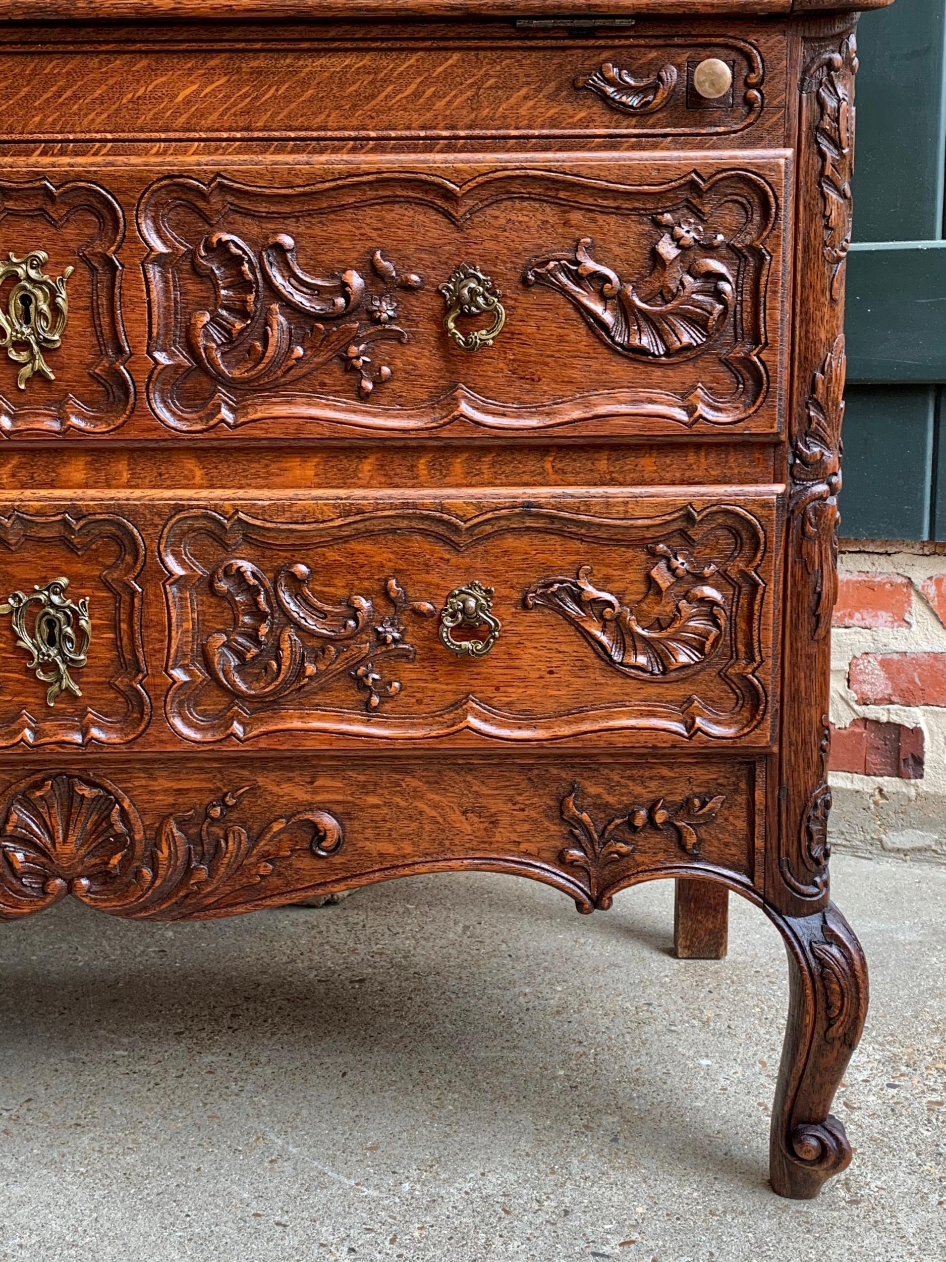 Antique French Carved Tiger Oak Secretary Desk Bureau Drop Front Louis XV Style 10