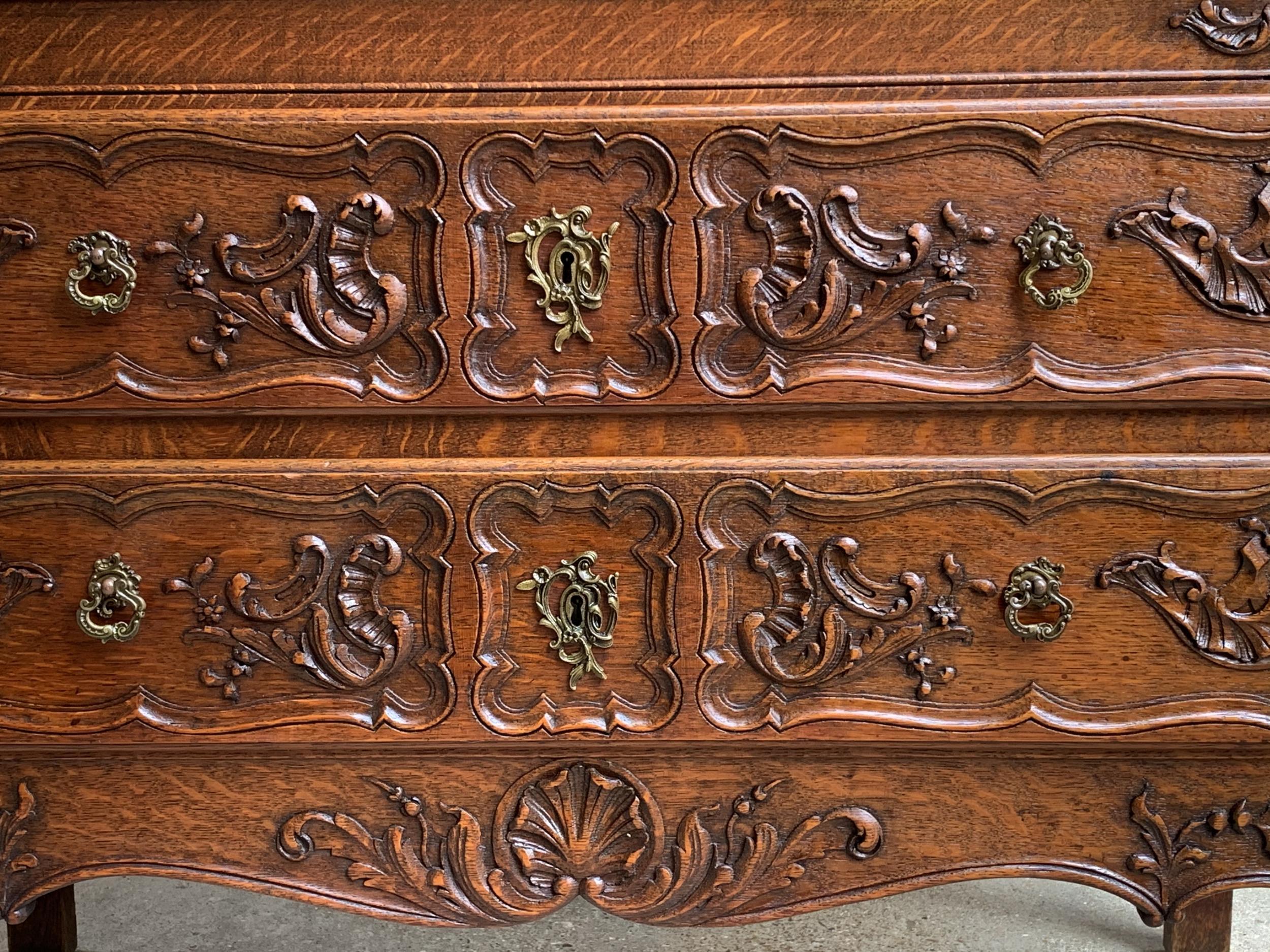 Antique French Carved Tiger Oak Secretary Desk Bureau Drop Front Louis XV Style 2