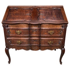 Antique French Carved Dark Oak Secretary Desk Bureau Drop Front Louis XV style