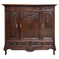 Antique French Carved Dark Oak Sideboard Dresser Cabinet Louis XV Style 'A'