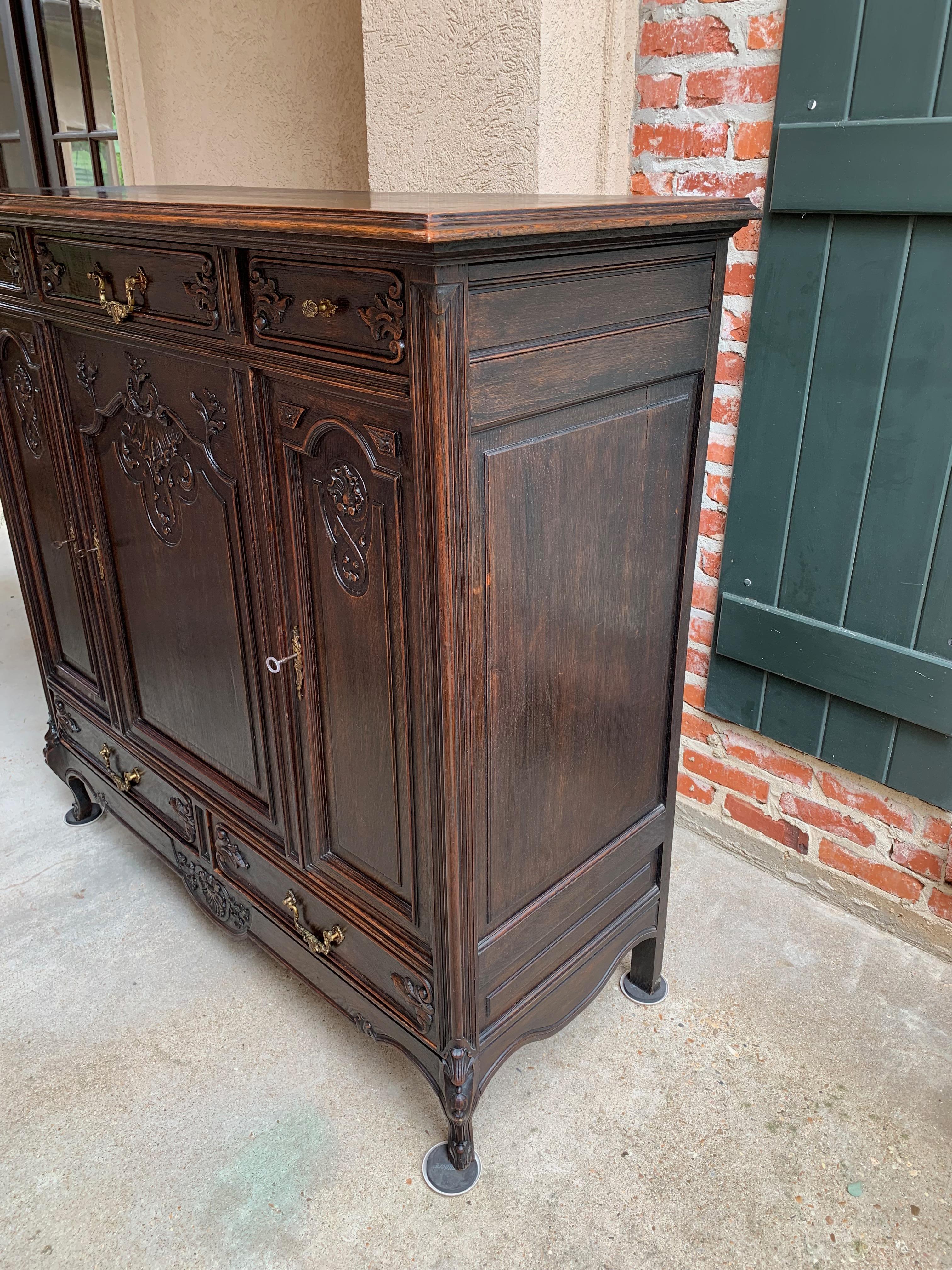 Antique French Carved Dark Oak Sideboard Dresser Cabinet Louis XV Style 'B' 4